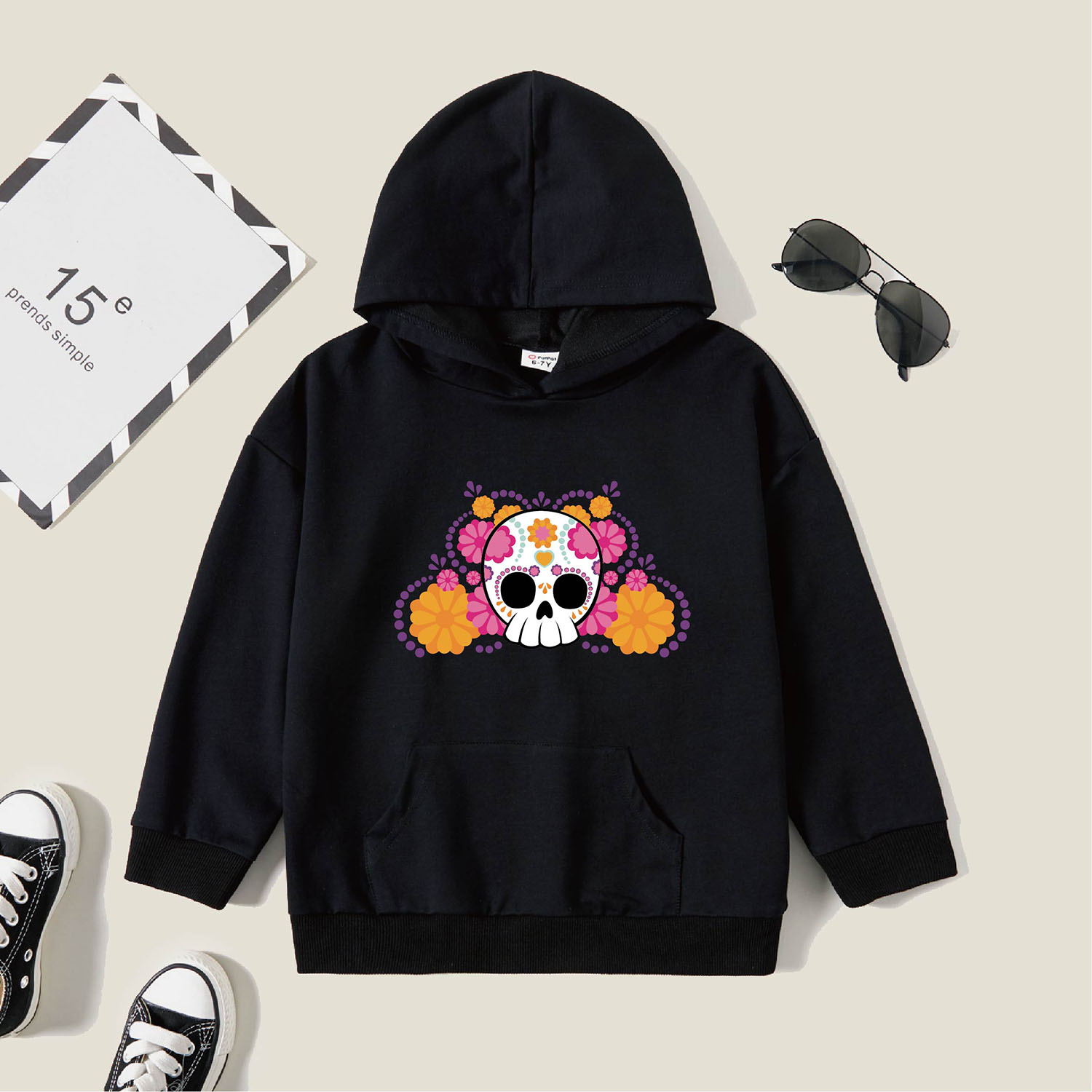 

Kids Graphic Black Long-sleeve Hooded Pullover
