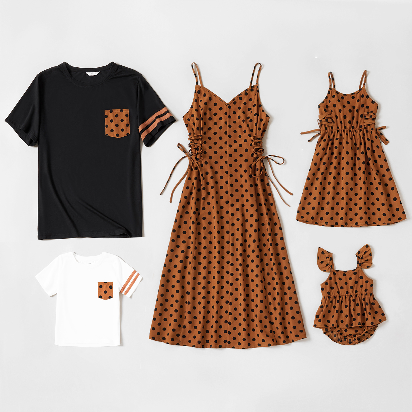 

Polka Dot Print Family Matching Sets(Sling Waist Lace Up Dresses and Short Sleeve T-shirts)