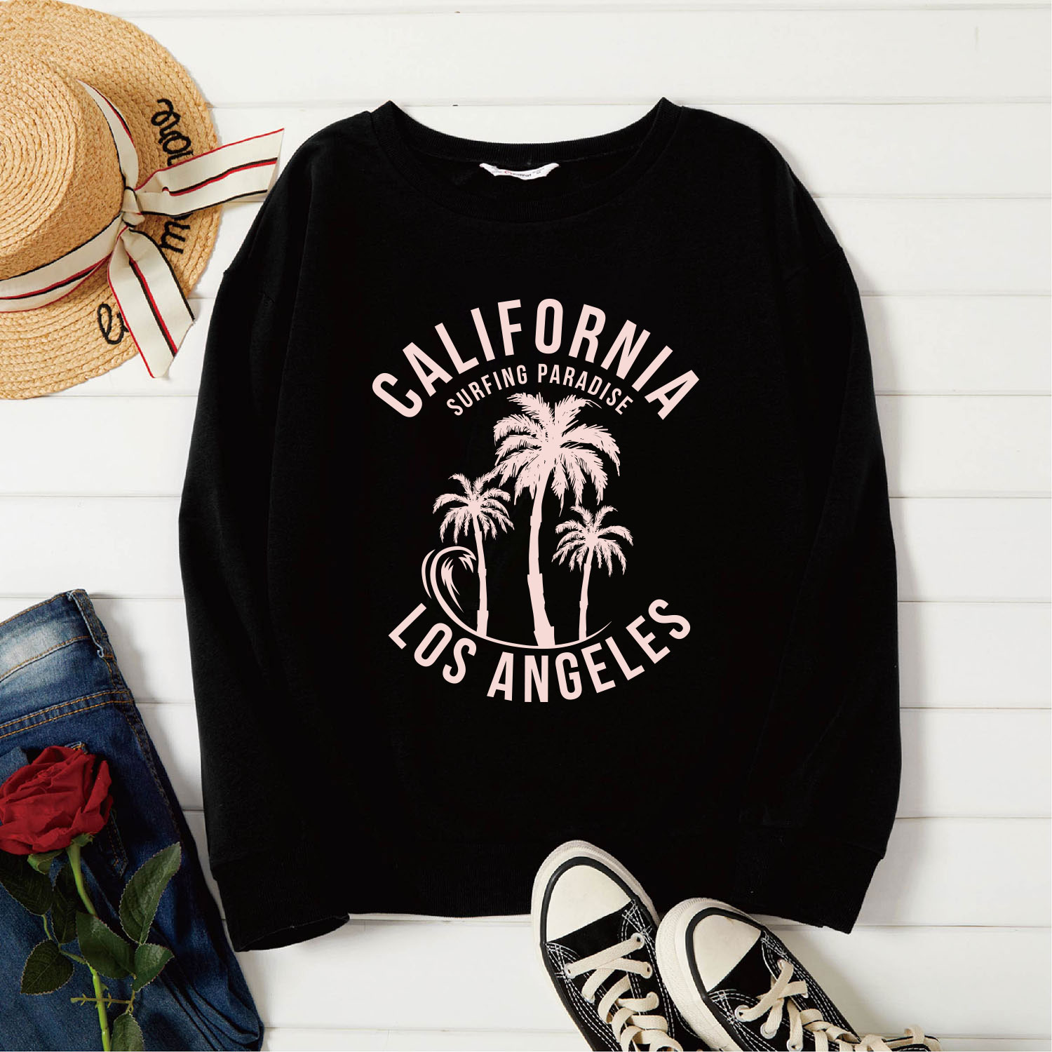 

Graphic Black Long-sleeve Pullover For Women