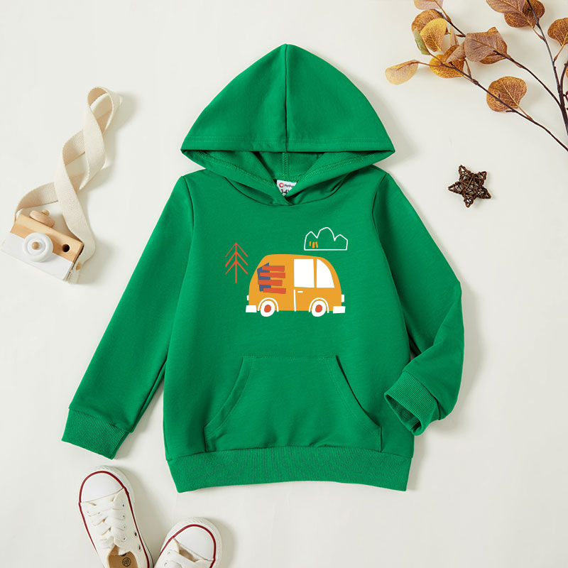 

Toddler Graphic Car and Cloud Print Long-sleeve Hooded Pullover