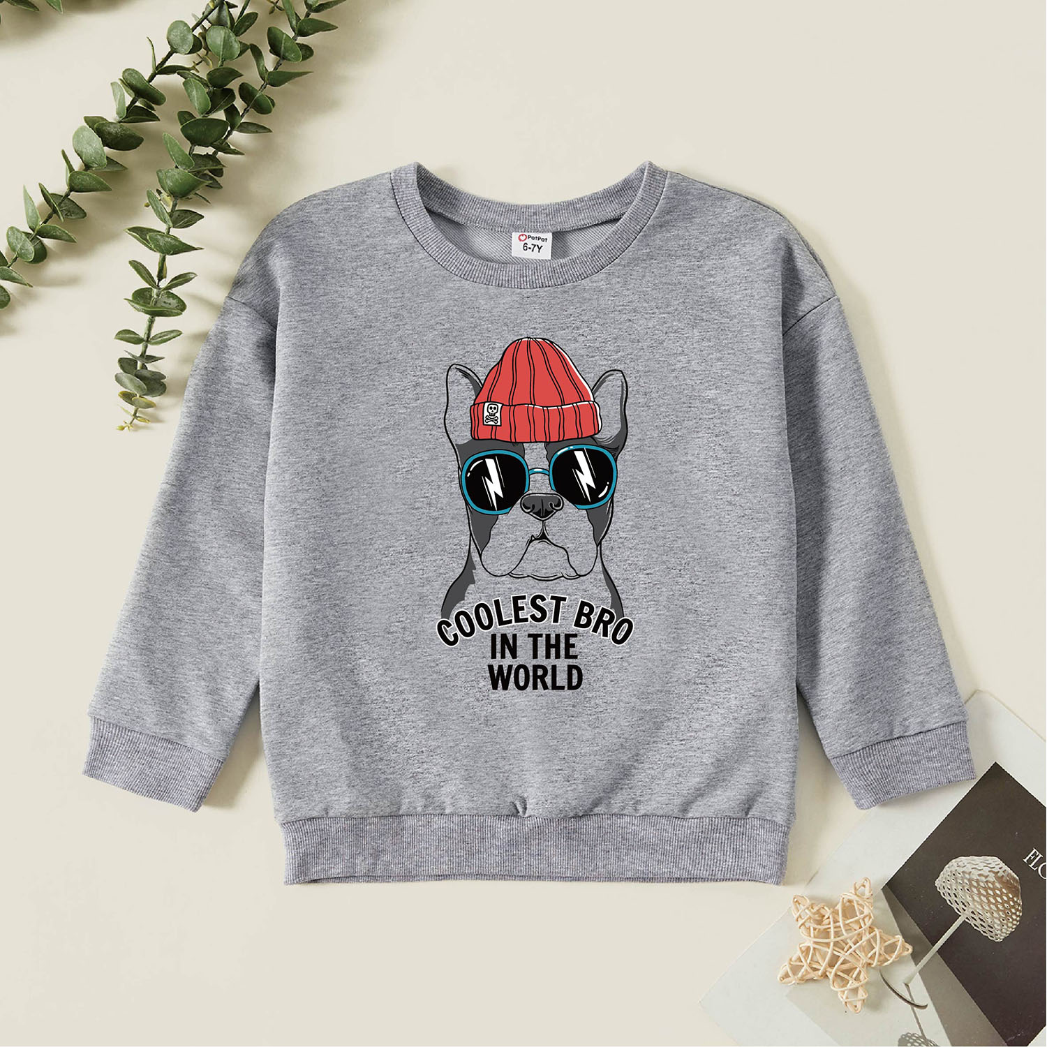 

Kid Graphic Bulldog and Letter Print Long-sleeve Pullover