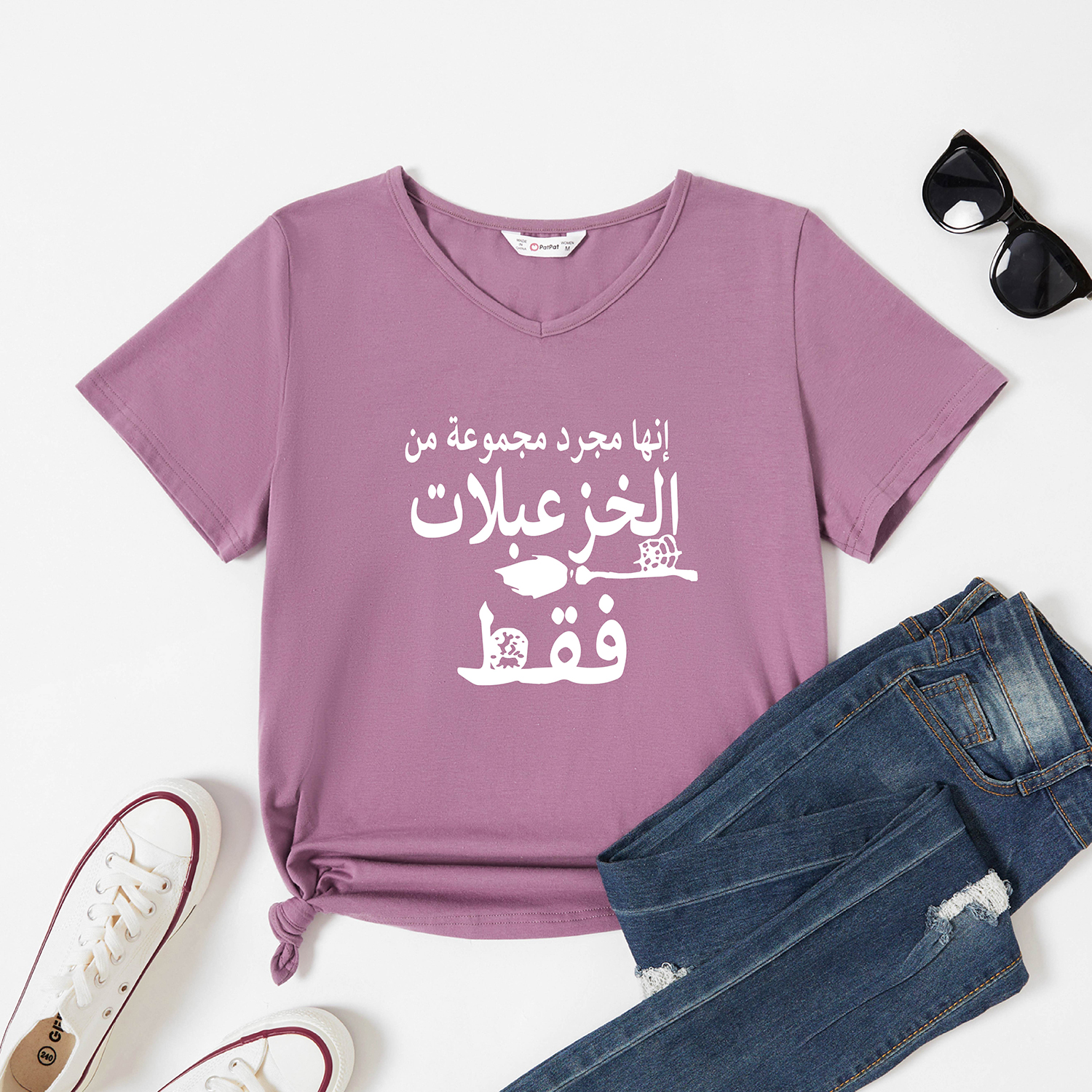 

Graphic Lavender Purple Short-sleeve V Neck Tee for Women
