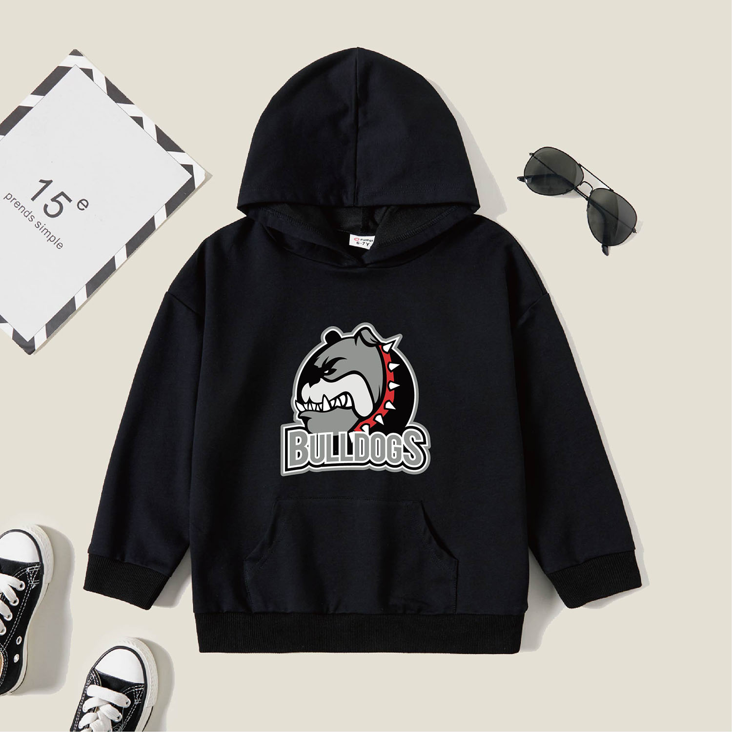 

Kids Graphic Black Long-sleeve Hooded Pullover