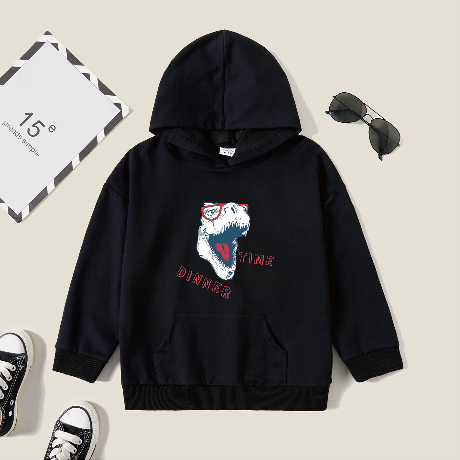 

Kids Graphic Black Long-sleeve Hooded Pullover