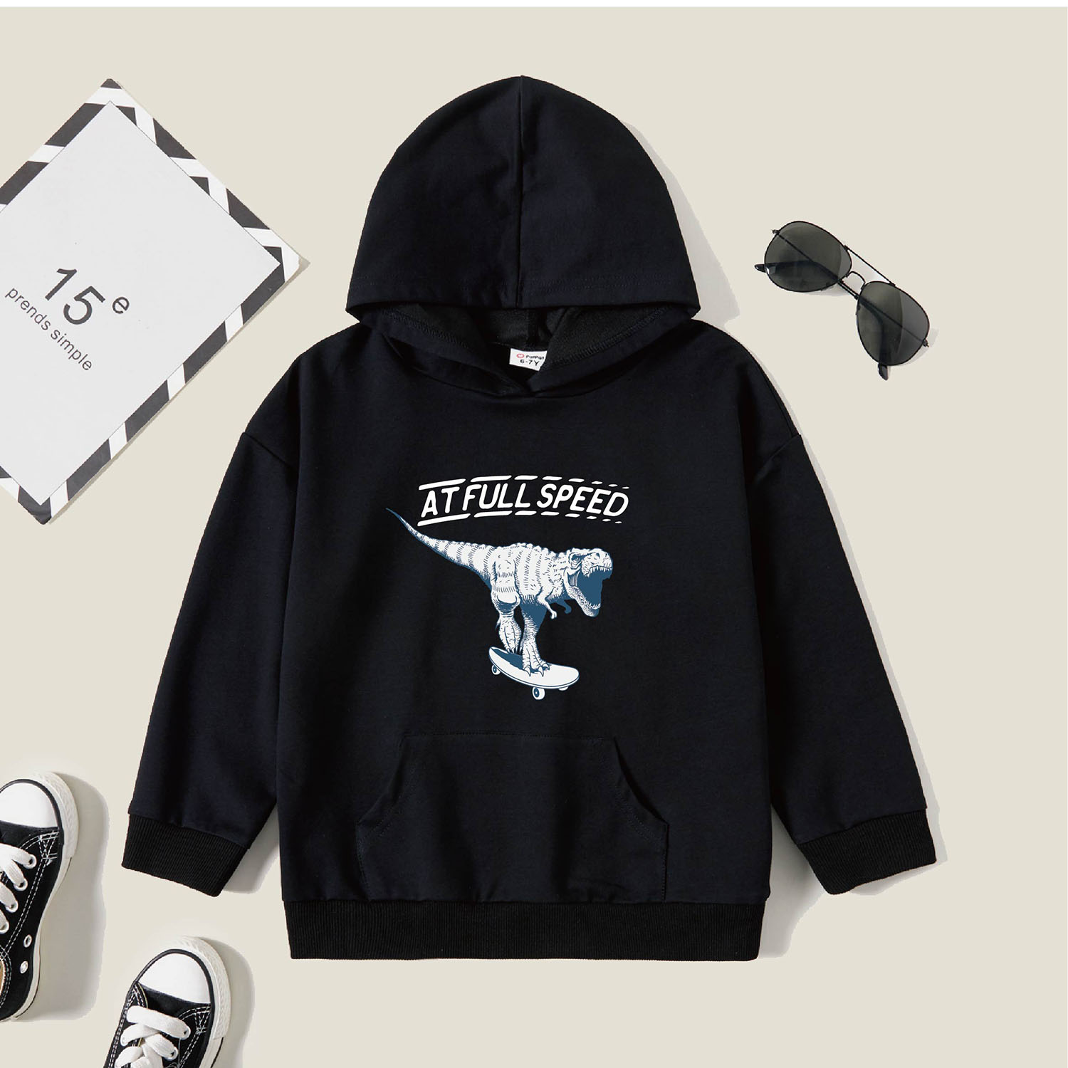 

Kids Graphic Black Long-sleeve Hooded Pullover