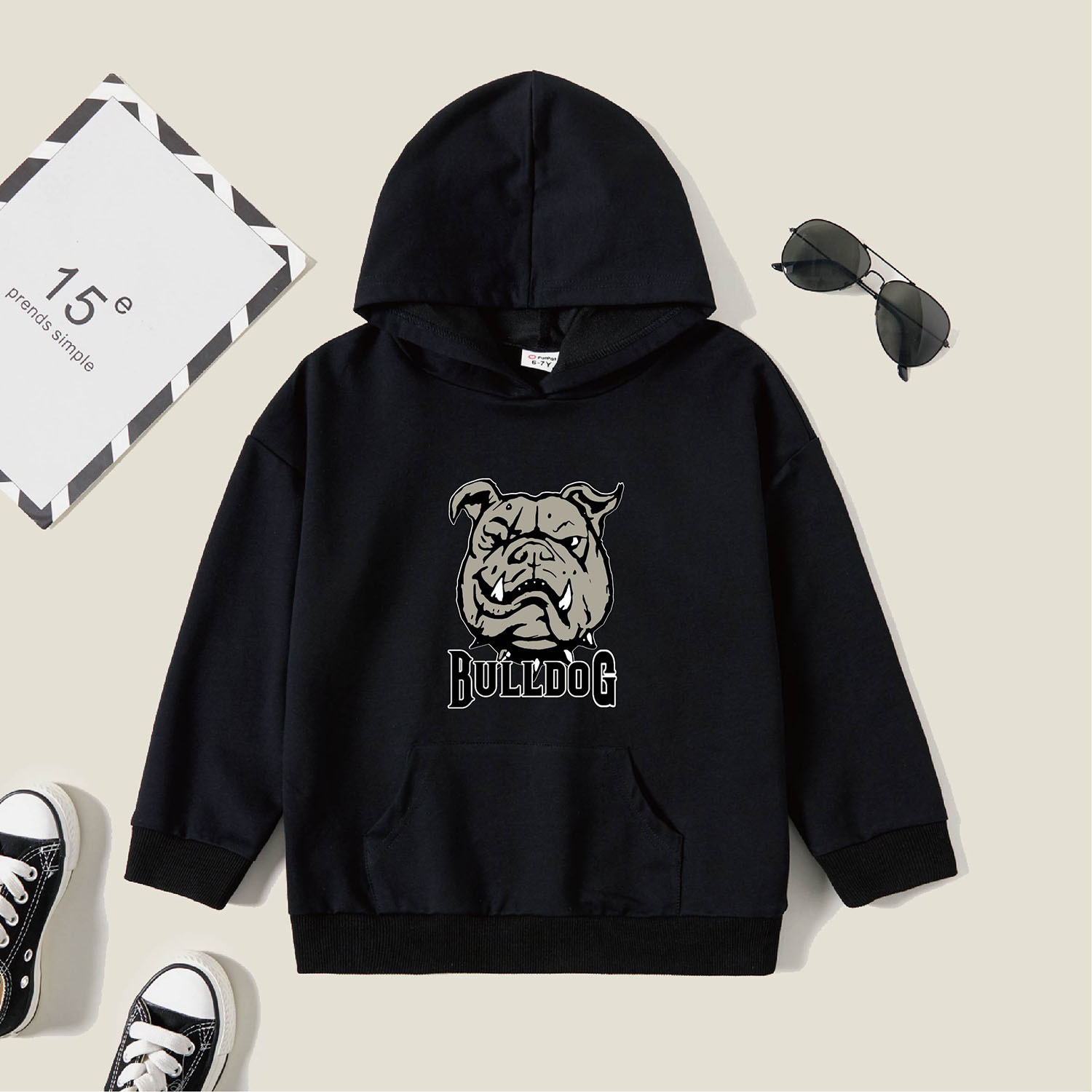

Kids Graphic Black Long-sleeve Hooded Pullover