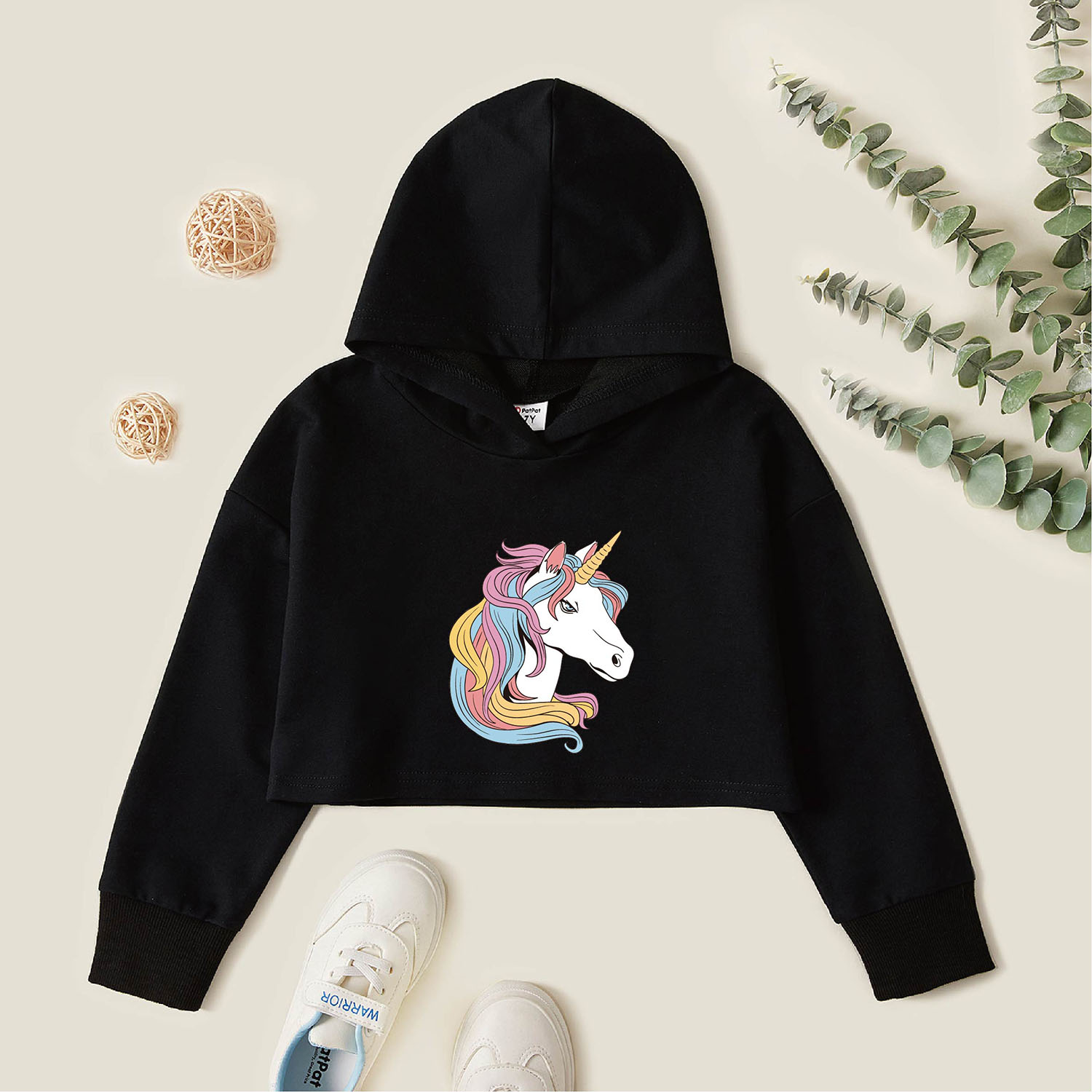 

Kids Graphic Black Long-sleeve Hooded Pullover