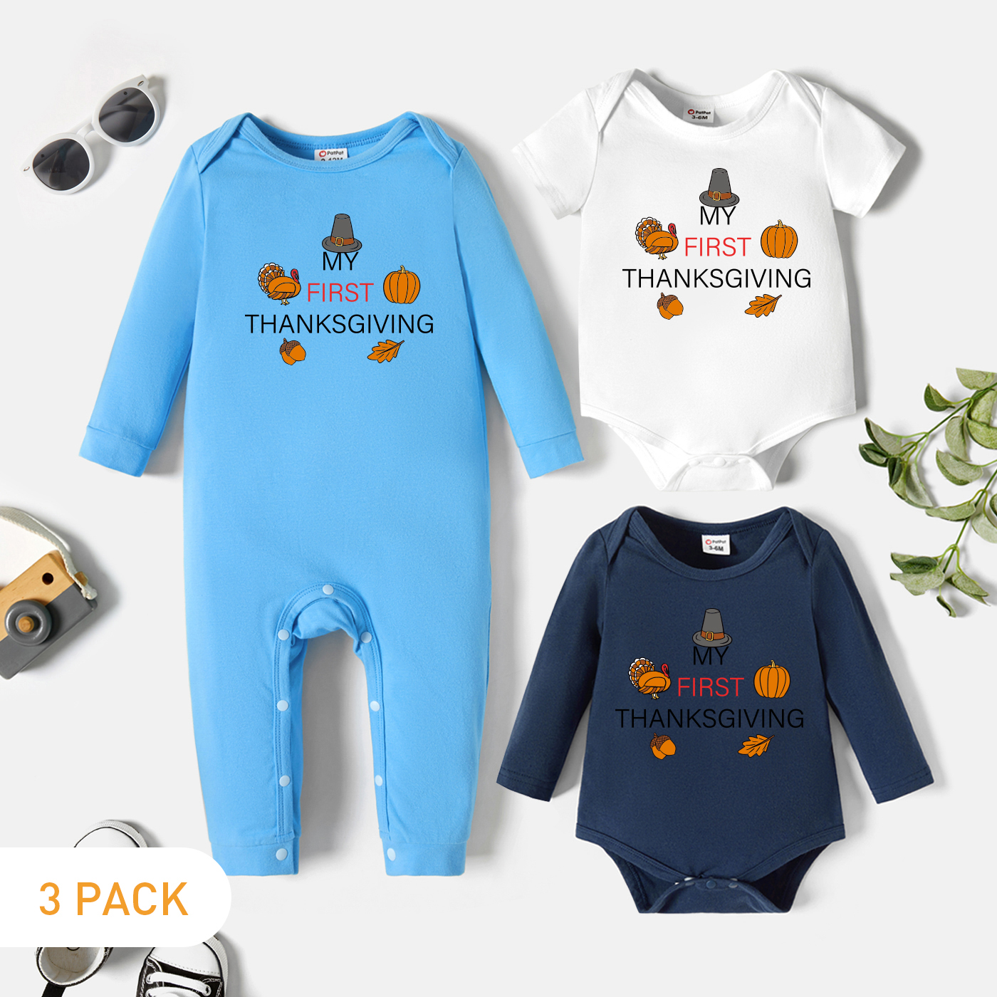 

3-Pack Baby Graphic Romper and Jumpsuit Set