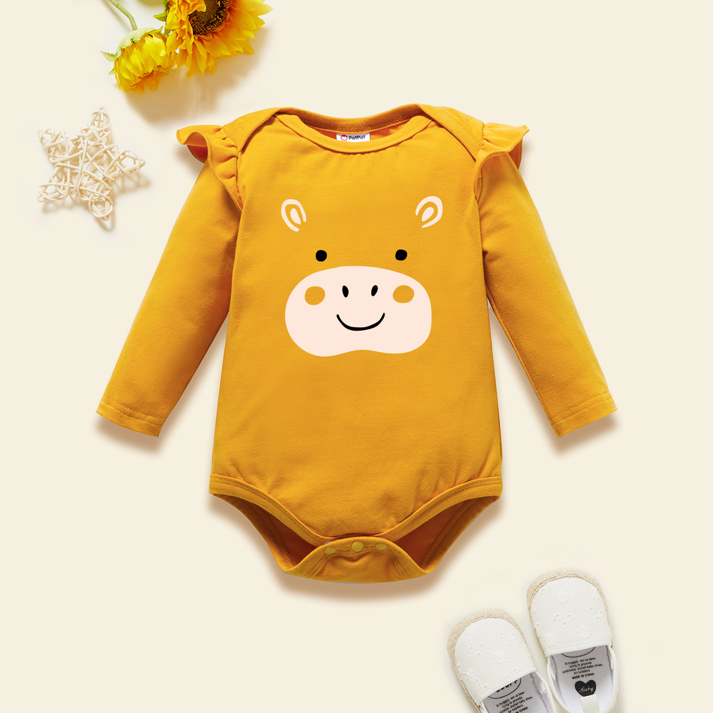 

Baby Graphic Flutter-sleeve Ginger Long-sleeve Romper