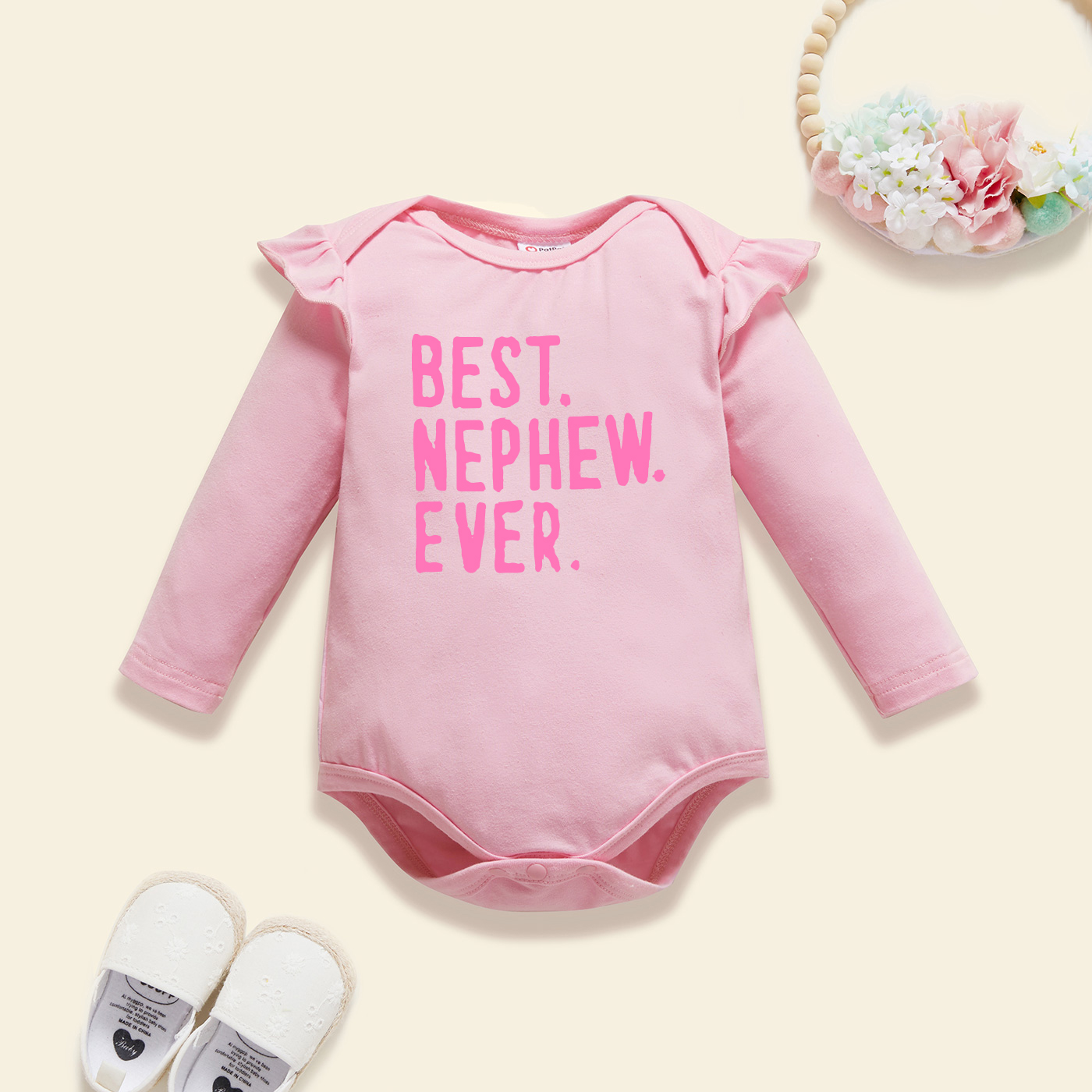

Baby Graphic Flutter-sleeve Light pink Long-sleeve Romper
