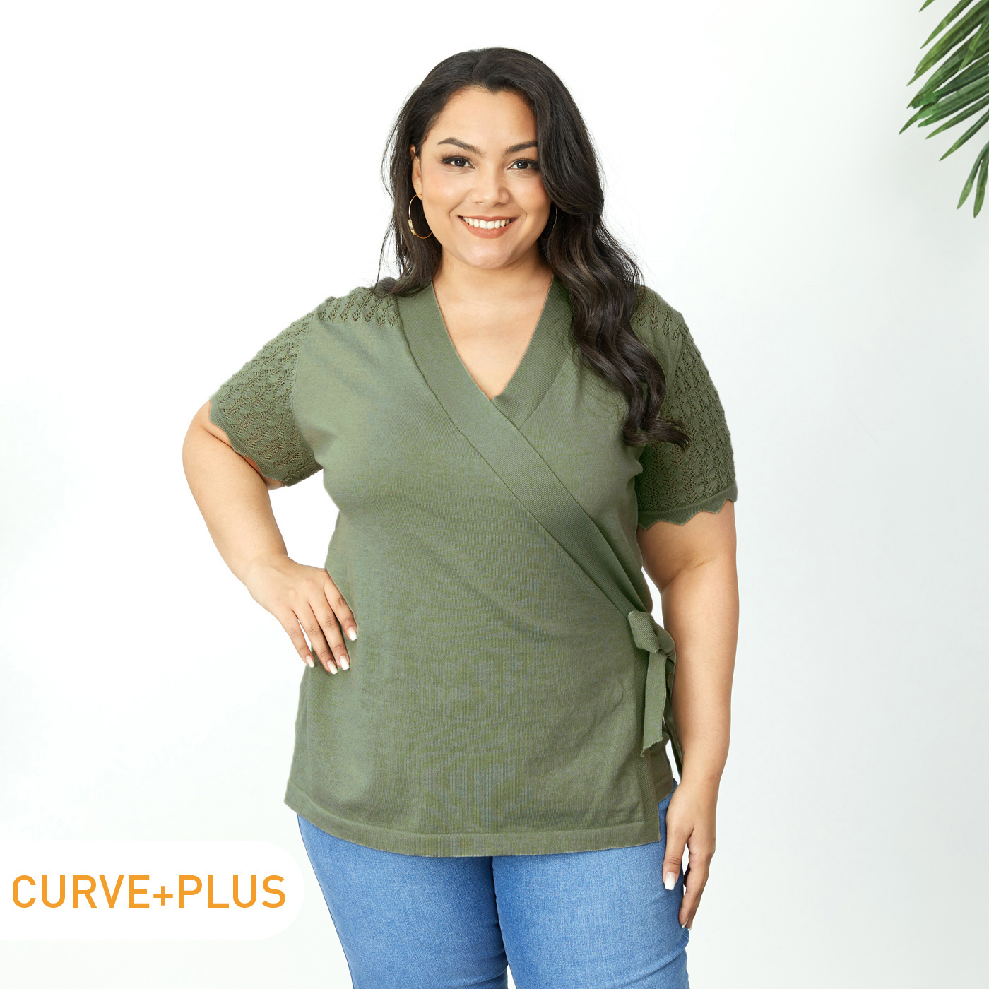 

Women Plus Size Casual Surplice Neck Tie Belt Wrap Sweater