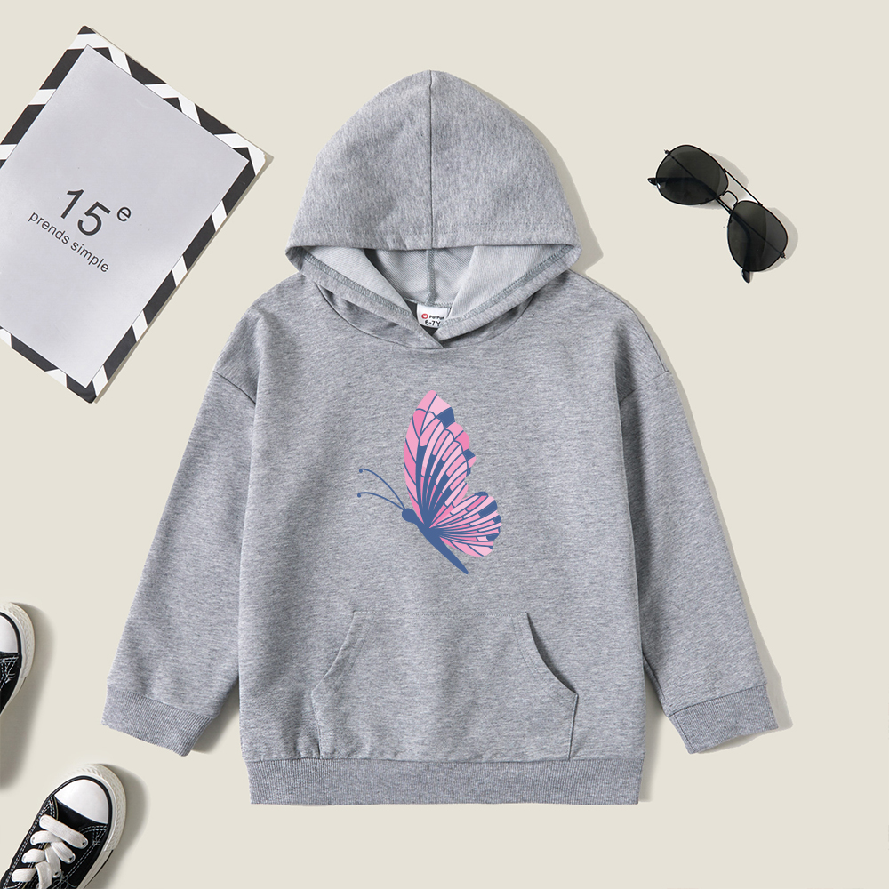 

Kid Girl Graphic Butterfly Print Long-sleeve Hooded Pullover