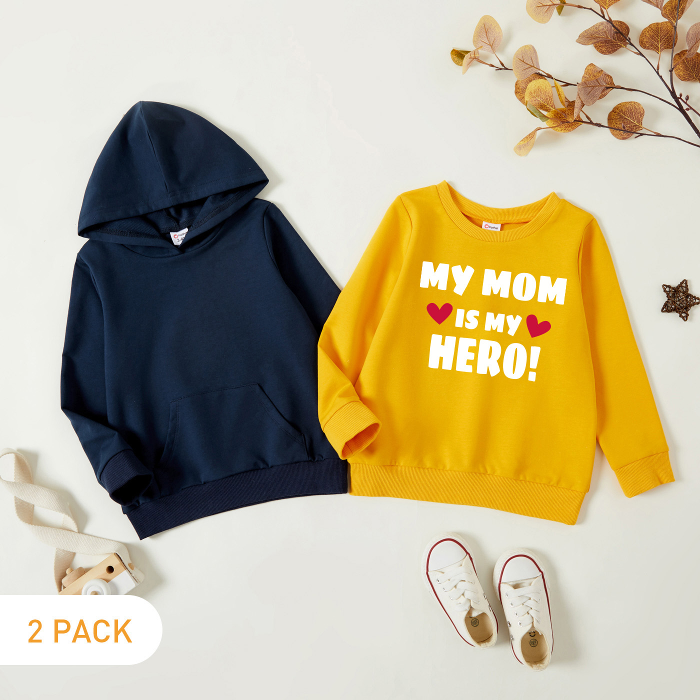 

2-Pack Toddler Graphic Letter and Heart-shaped Print Long-sleeve Pullover & Hooded Pullover Set
