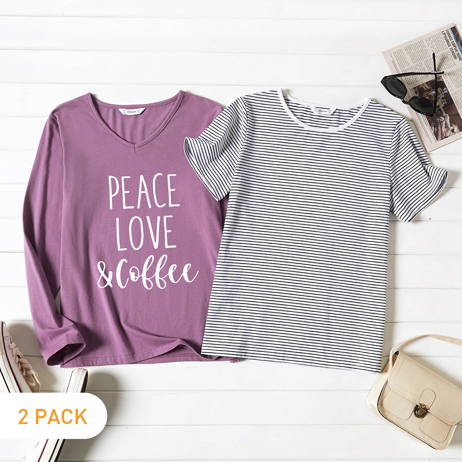 

2-Pack Graphic & Striped Tee Set For women
