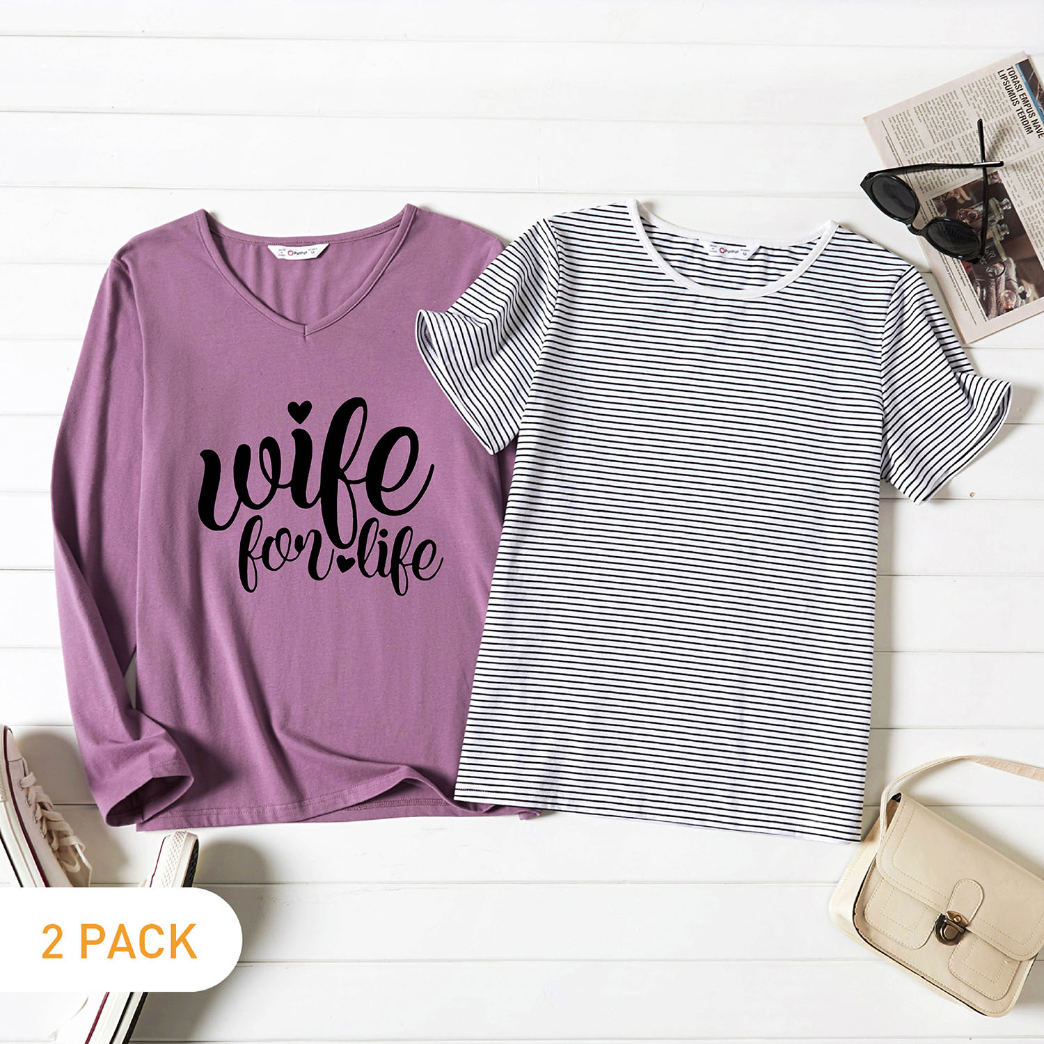 

2-Pack Graphic & Striped Tee Set For women