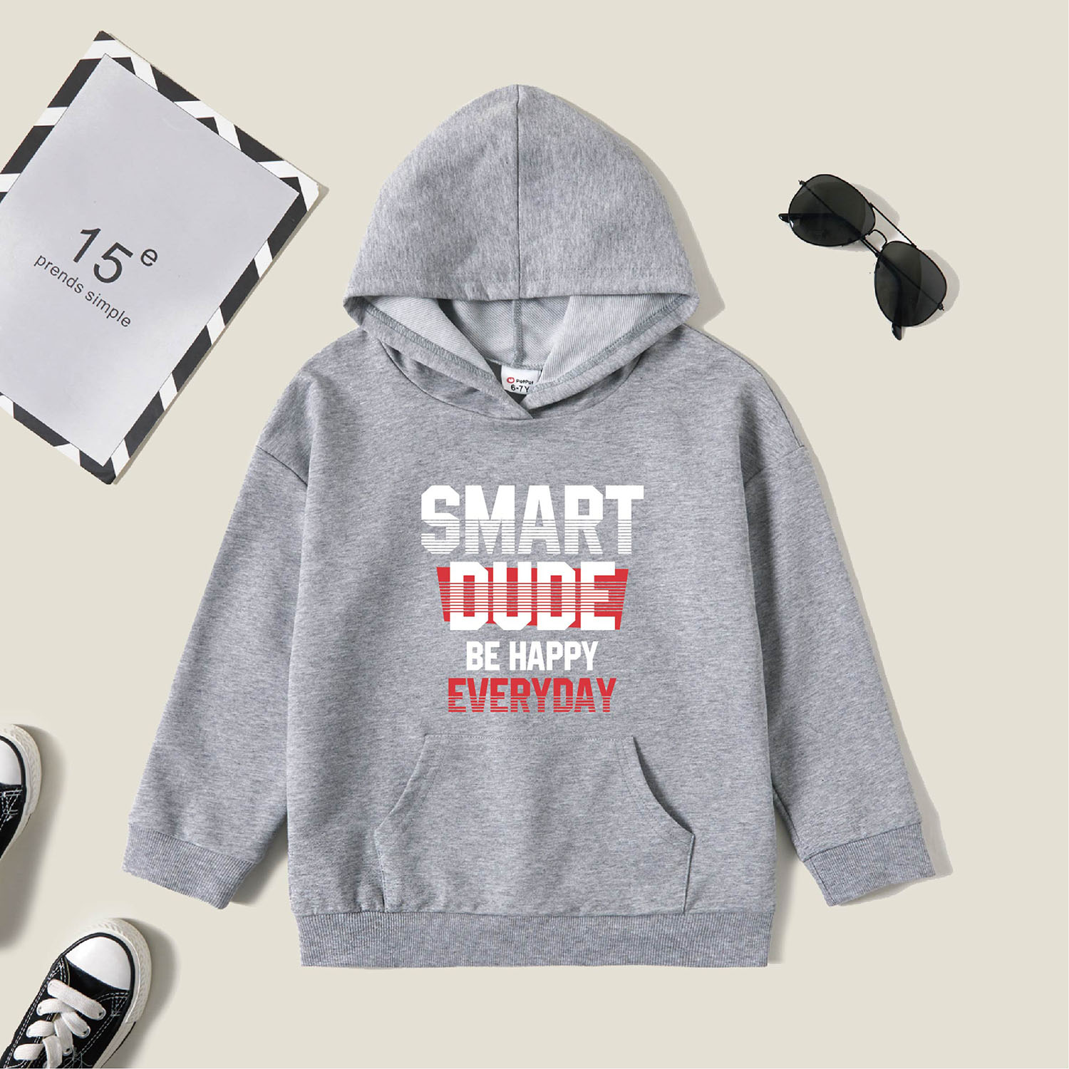 

Kids Graphic Light gray Long-sleeve Hooded Pullover