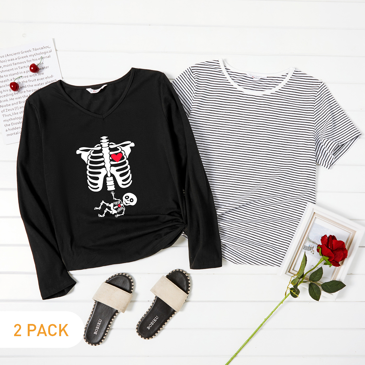 

2-Pack Graphic & Striped Tee Set For women