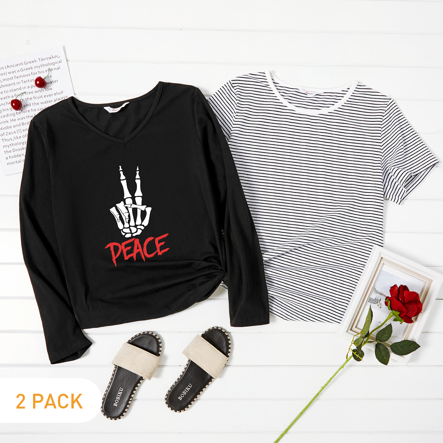 

2-Pack Graphic & Striped Tee Set For women