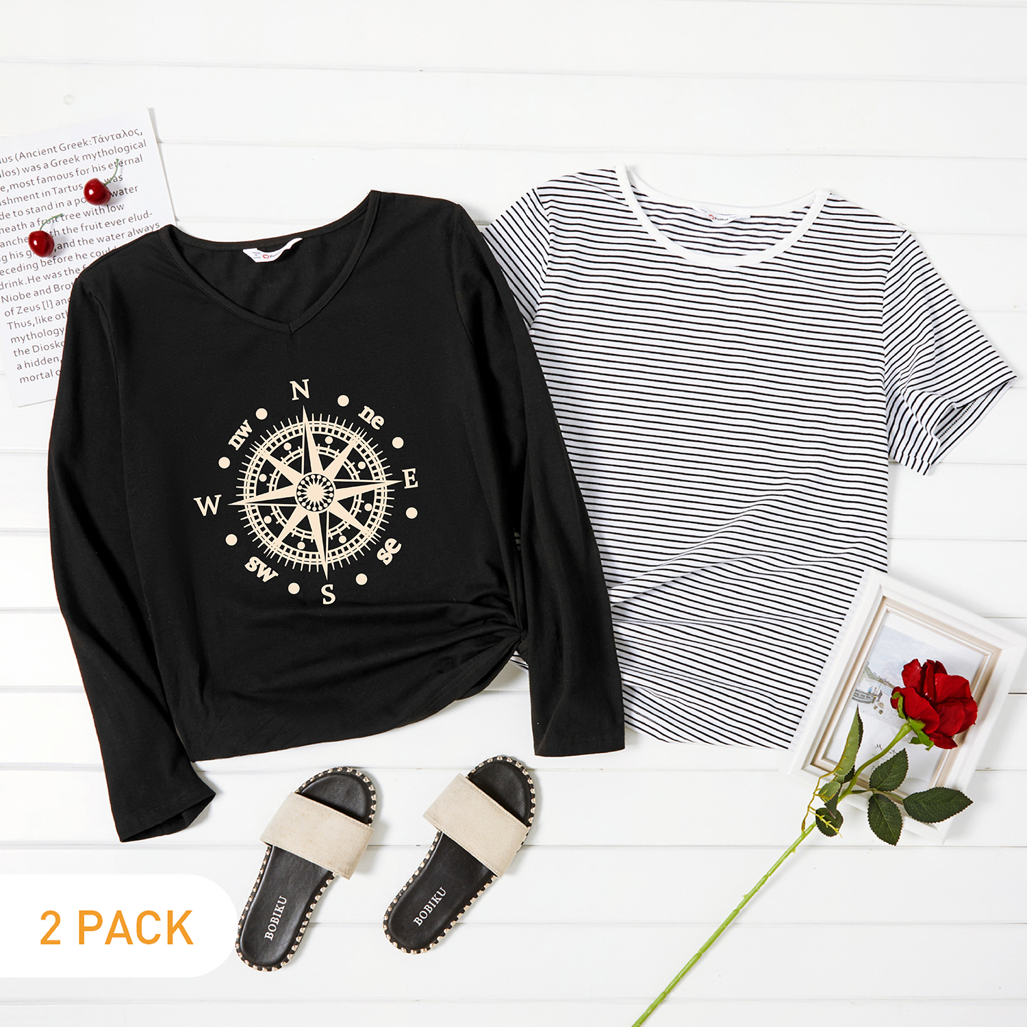 

2-Pack Graphic & Striped Tee Set For women