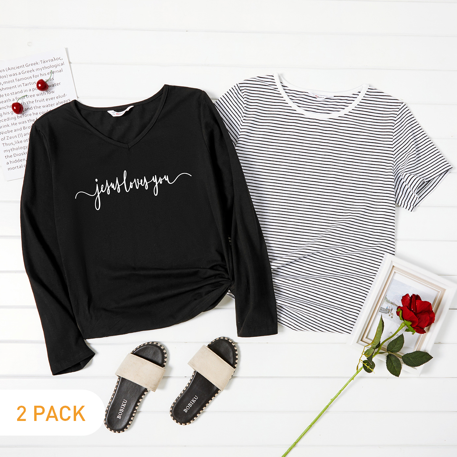 

2-Pack Graphic & Striped Tee Set For women