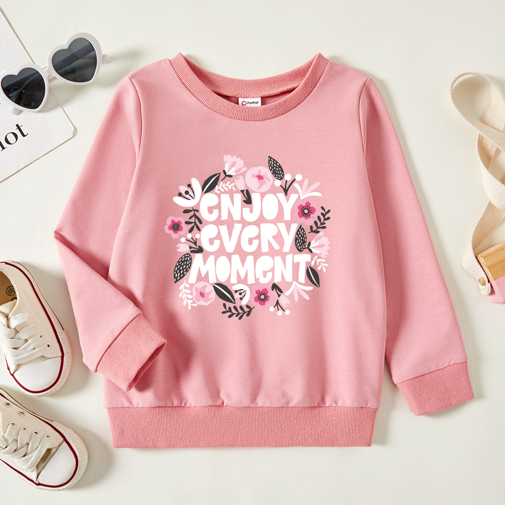 

Toddler Girl Graphic Floral and Letter Print Long-sleeve Pullover