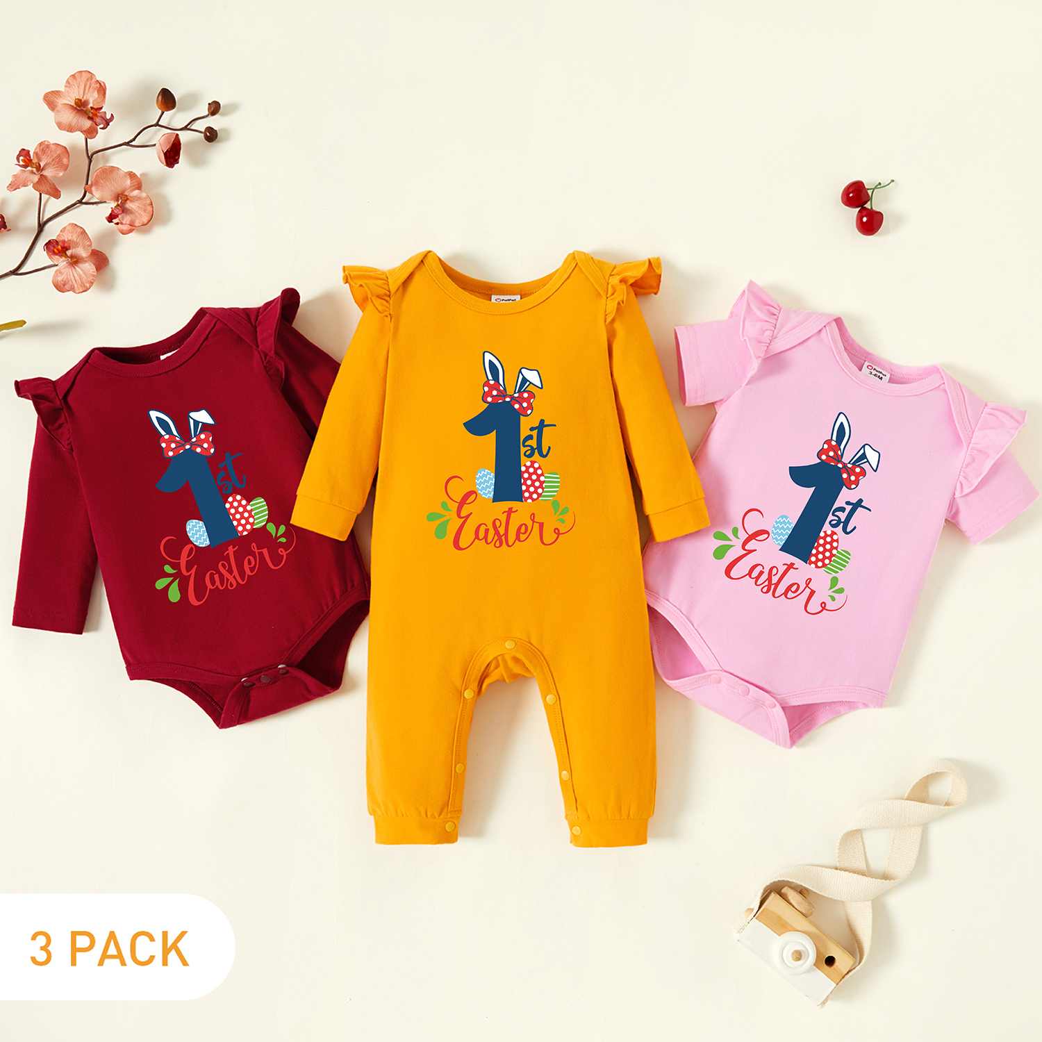 

3-Pack Baby Graphic Flutter-sleeve Romper and Jumpsuit Set