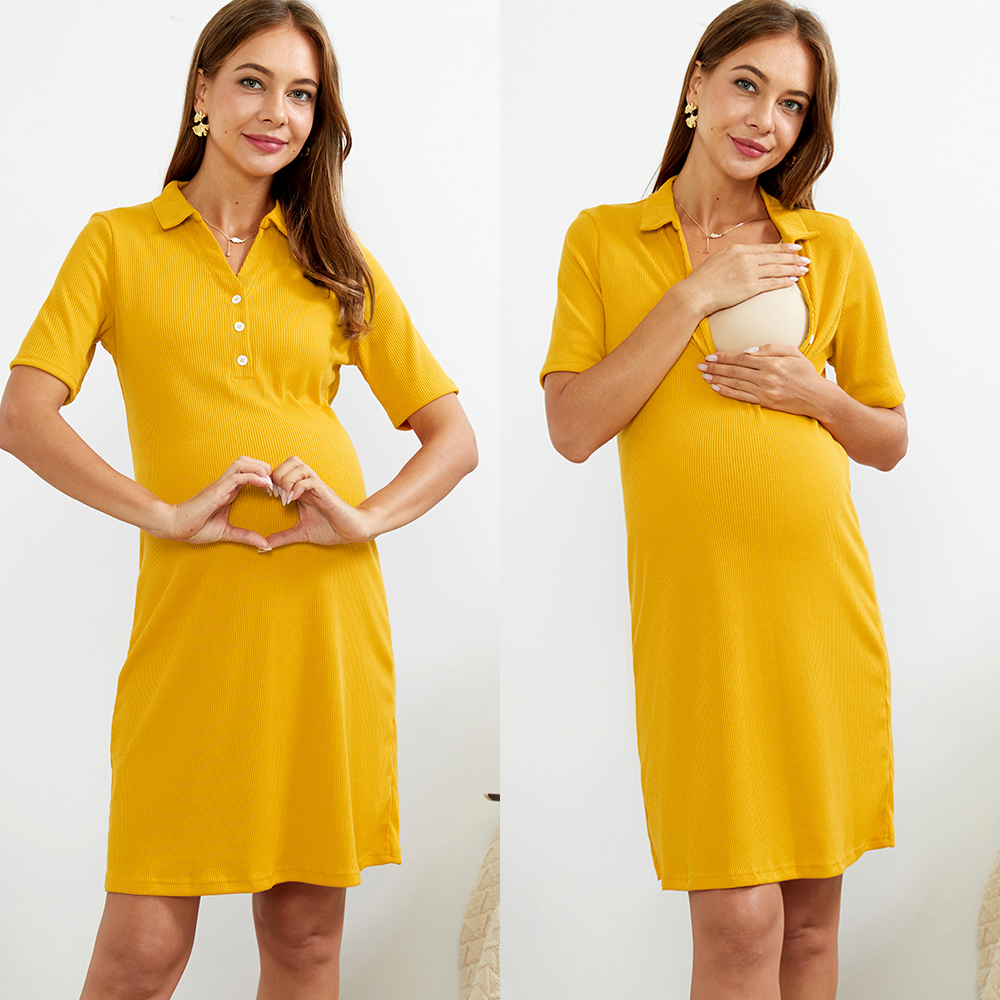

Half Open Collar Spiral Short-sleeve Nursing Dress