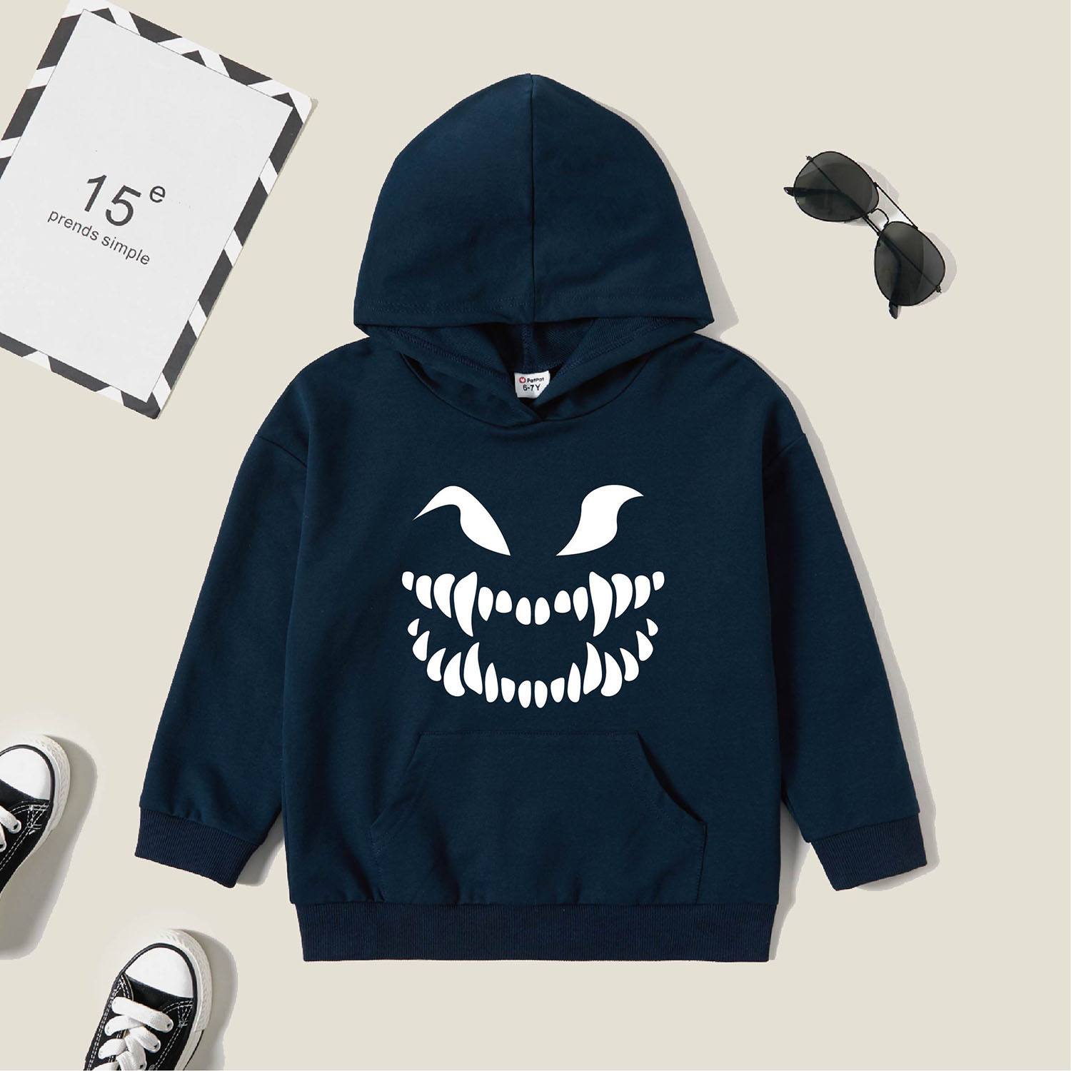 

Kid Graphic Monster Print Long-sleeve Hooded Pullover