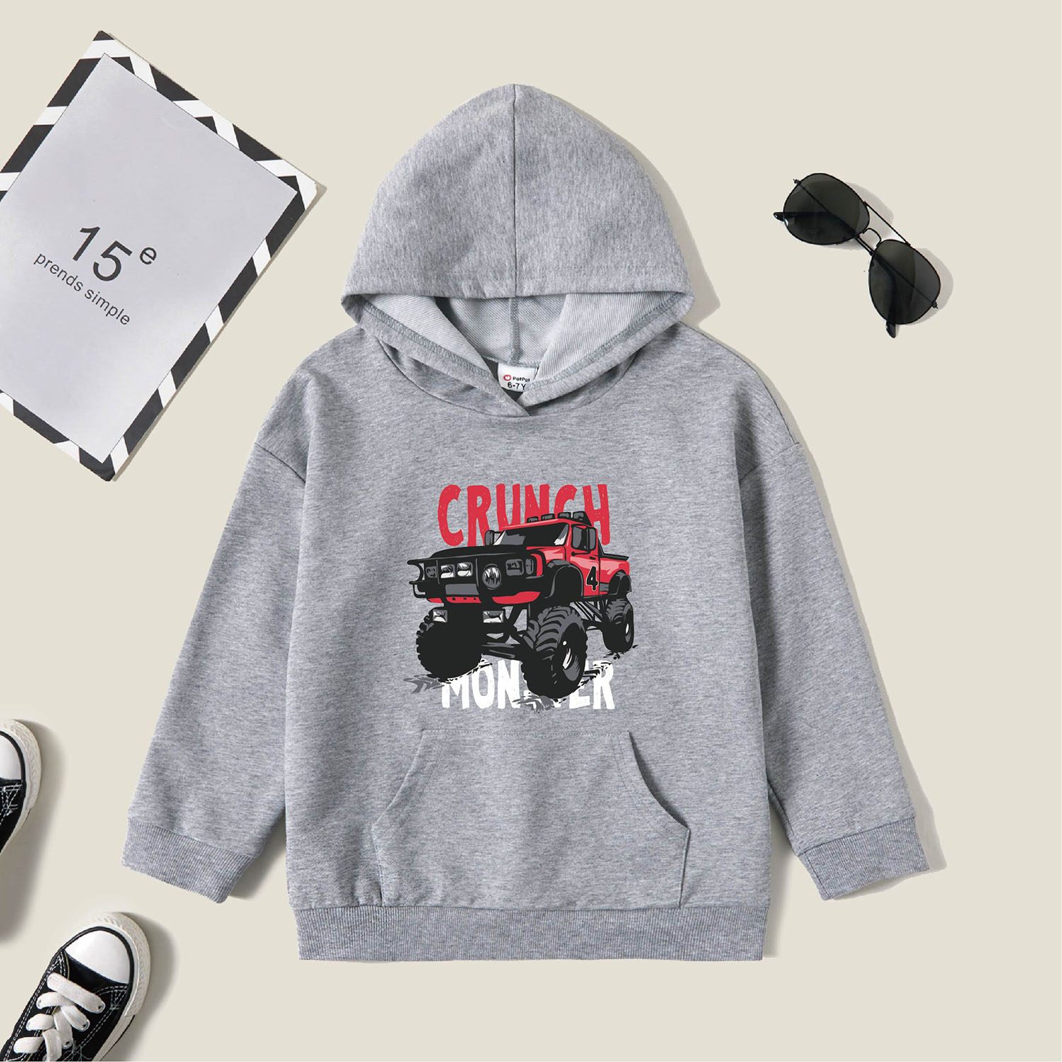 

Kids Graphic Light gray Long-sleeve Hooded Pullover