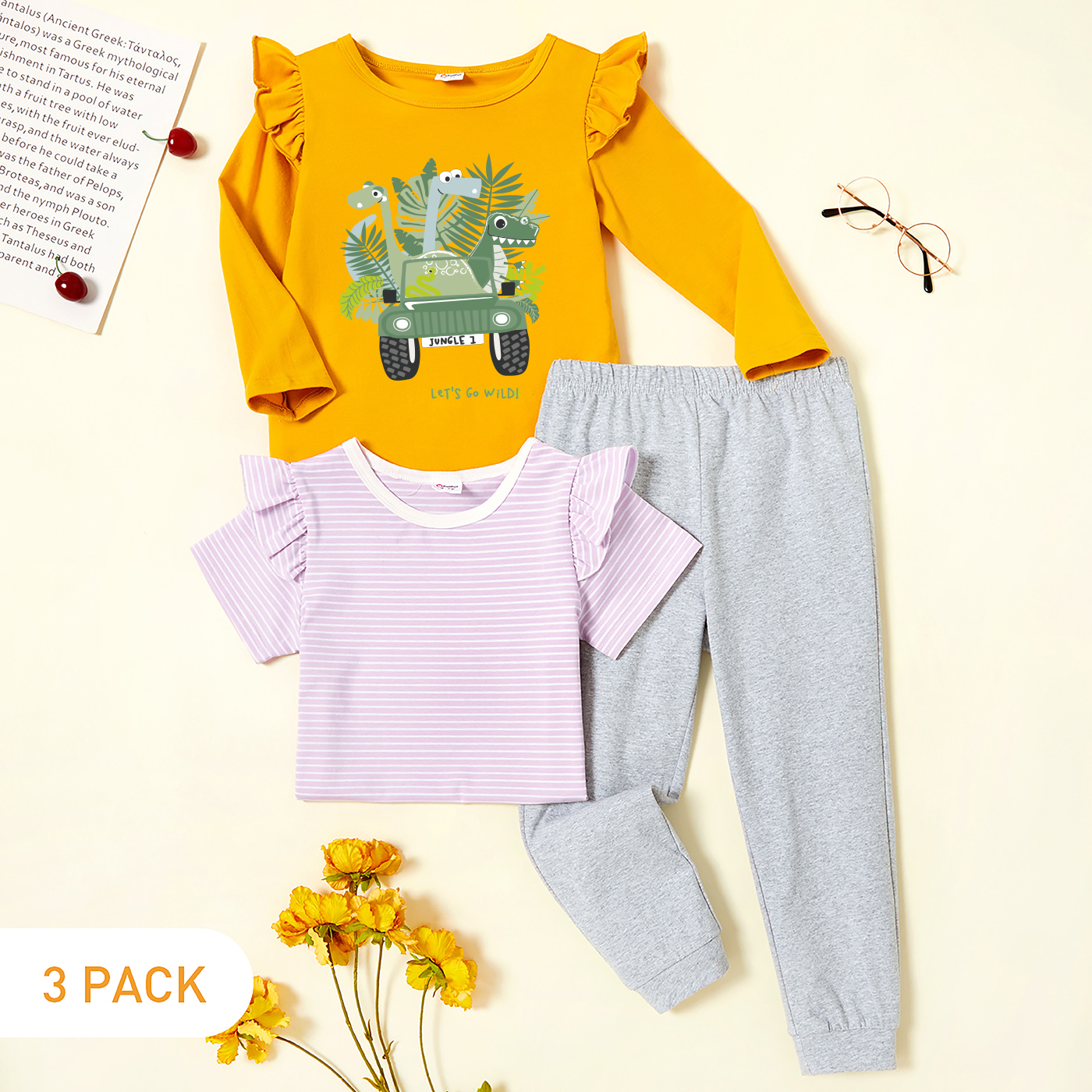 

3-Pack Toddler Graphic & Striped Tee & Pants Set
