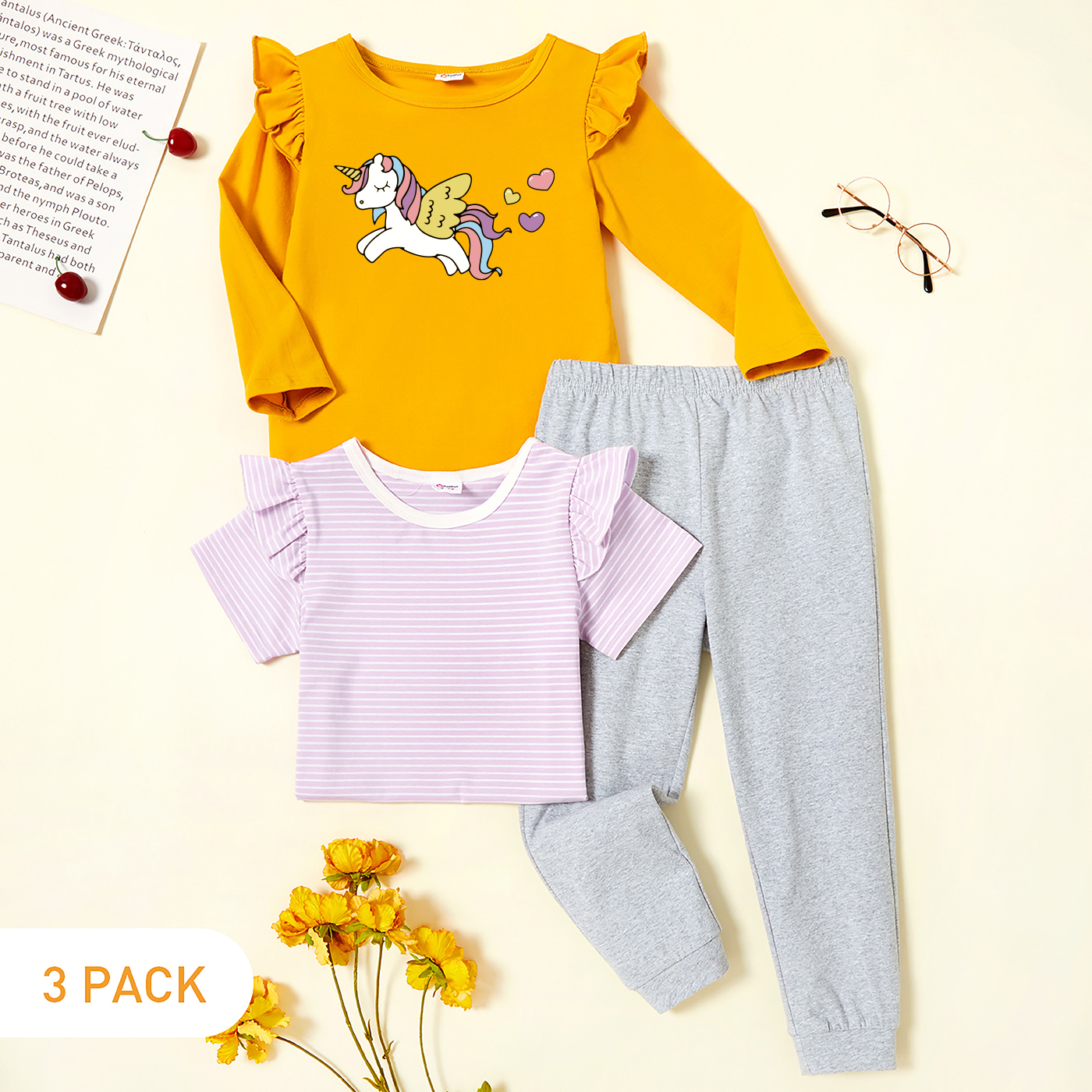 

3-Pack Toddler Graphic & Striped Tee & Pants Set