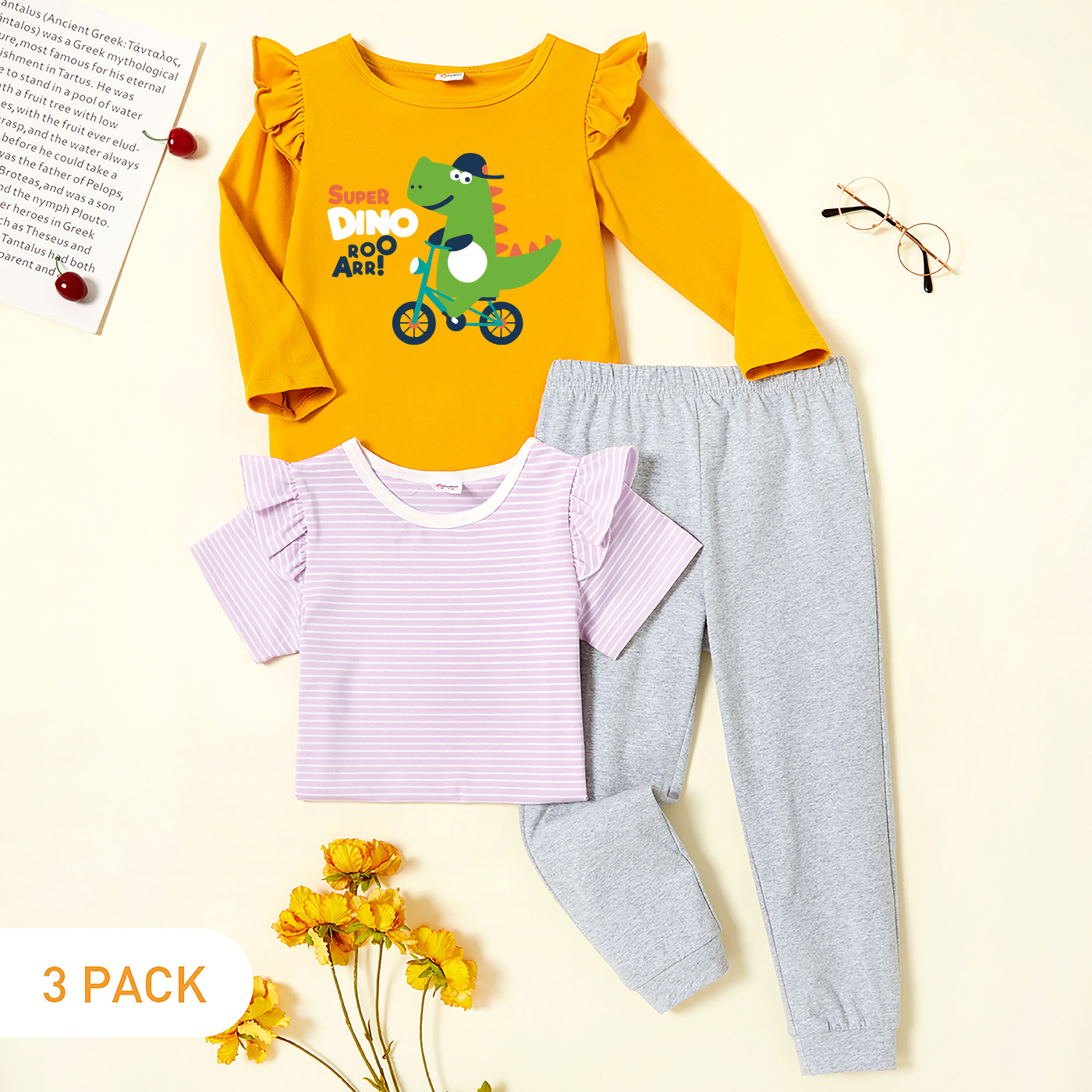 

3-Pack Toddler Graphic & Striped Tee & Pants Set