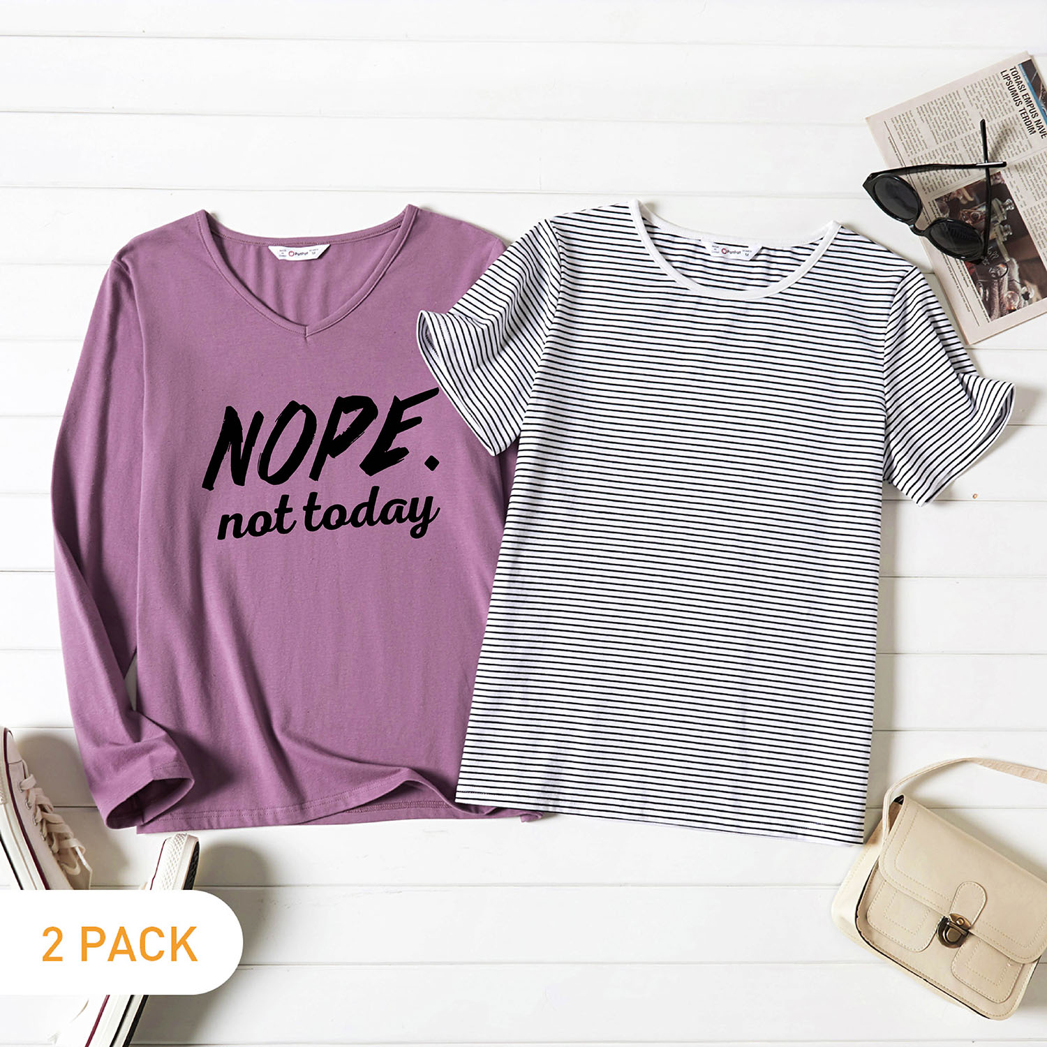 

2-Pack Graphic & Striped Tee Set For women