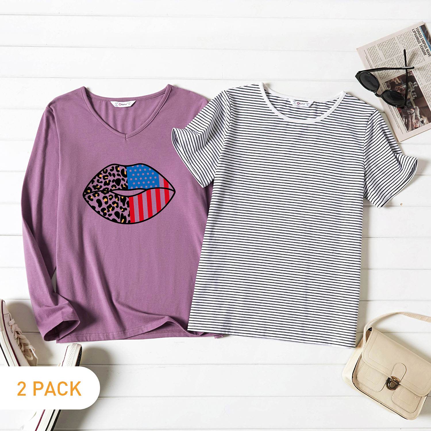 

2-Pack Graphic & Striped Tee Set For women