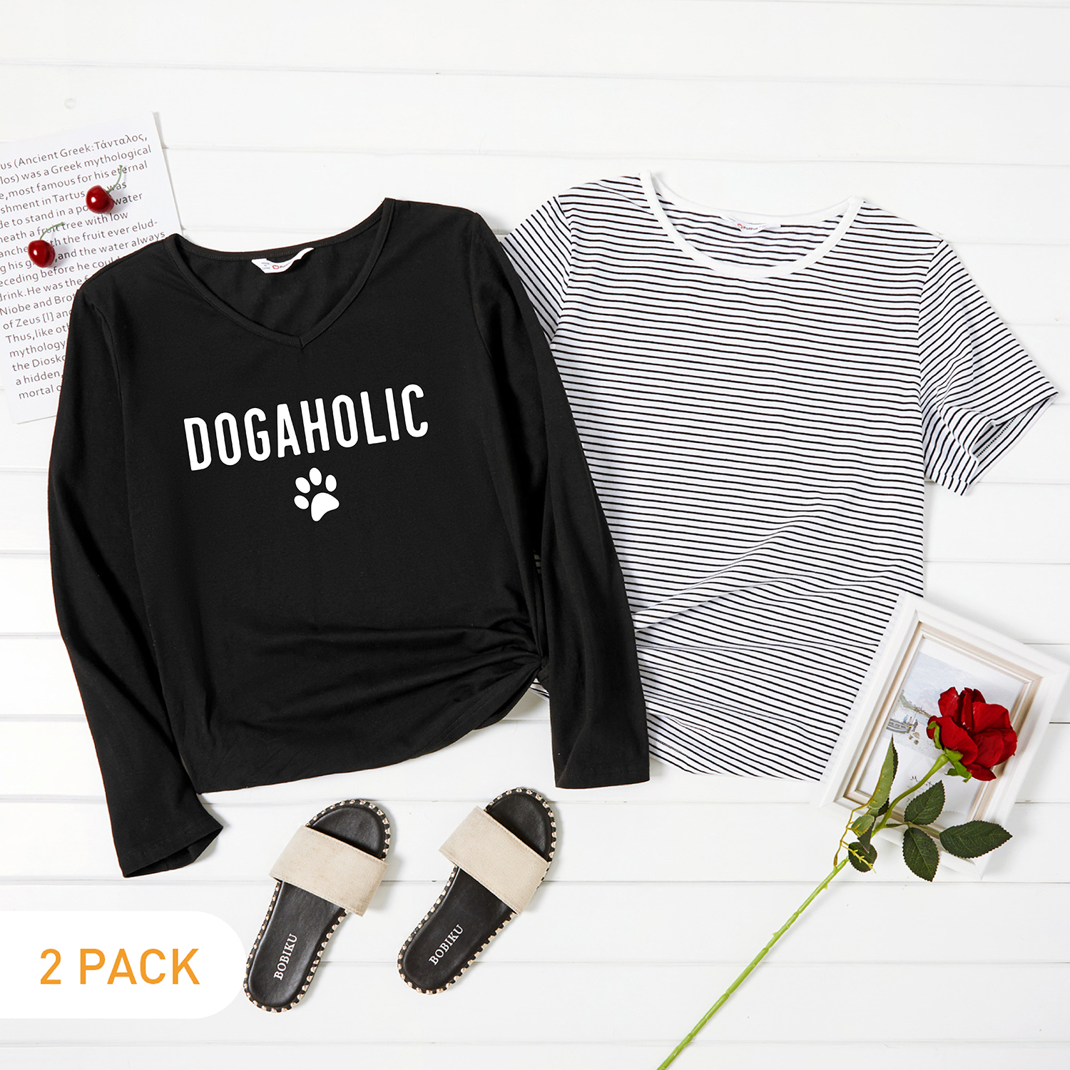 

2-Pack Graphic & Striped Tee Set For women