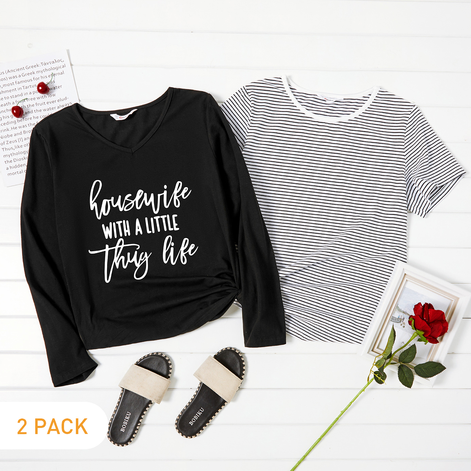 

2-Pack Graphic & Striped Tee Set For women
