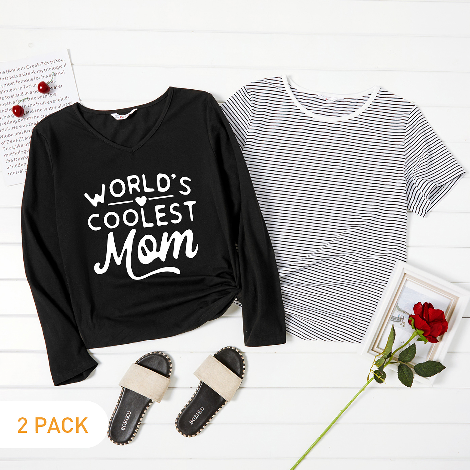 

2-Pack Graphic & Striped Tee Set For women
