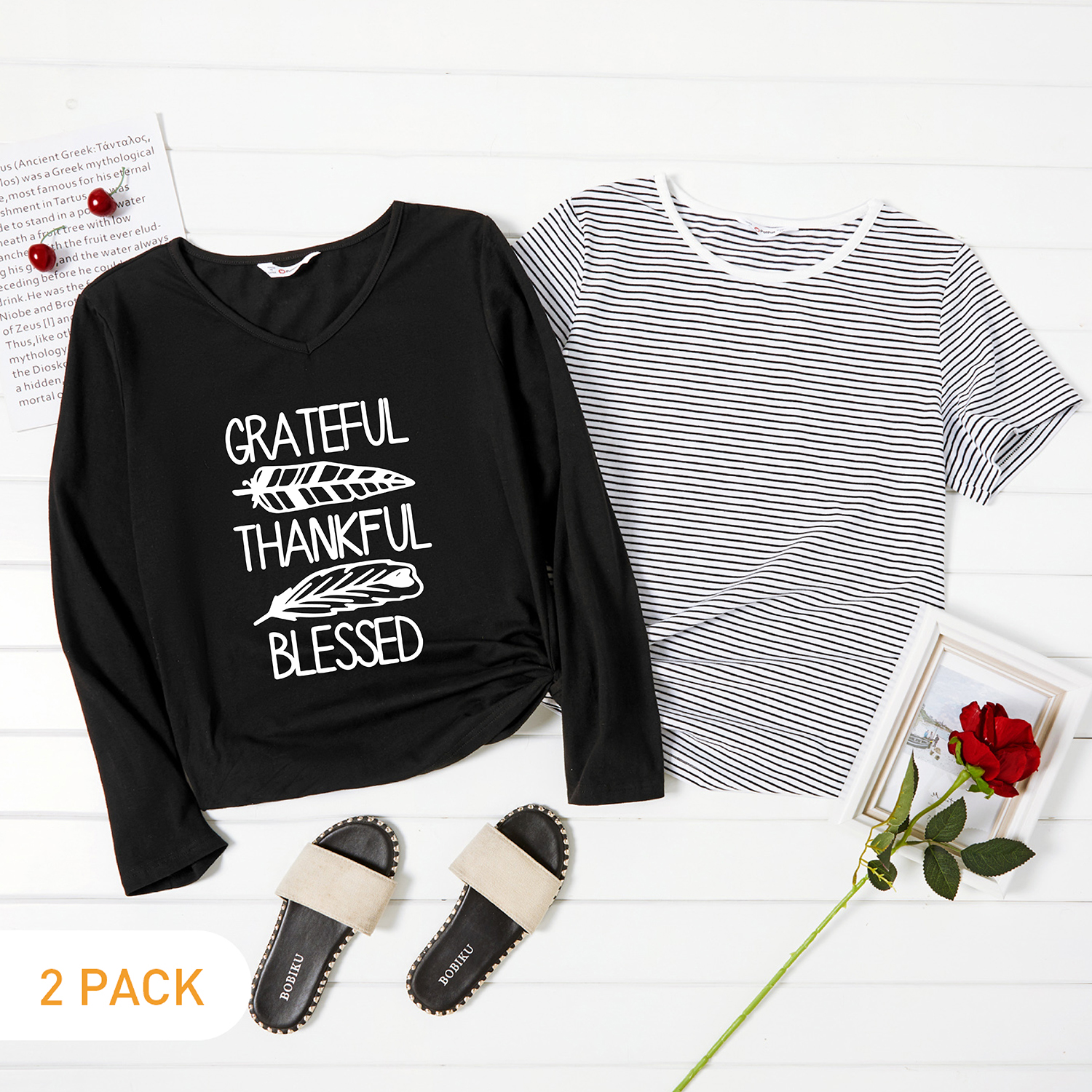 

2-Pack Graphic & Striped Tee Set For women