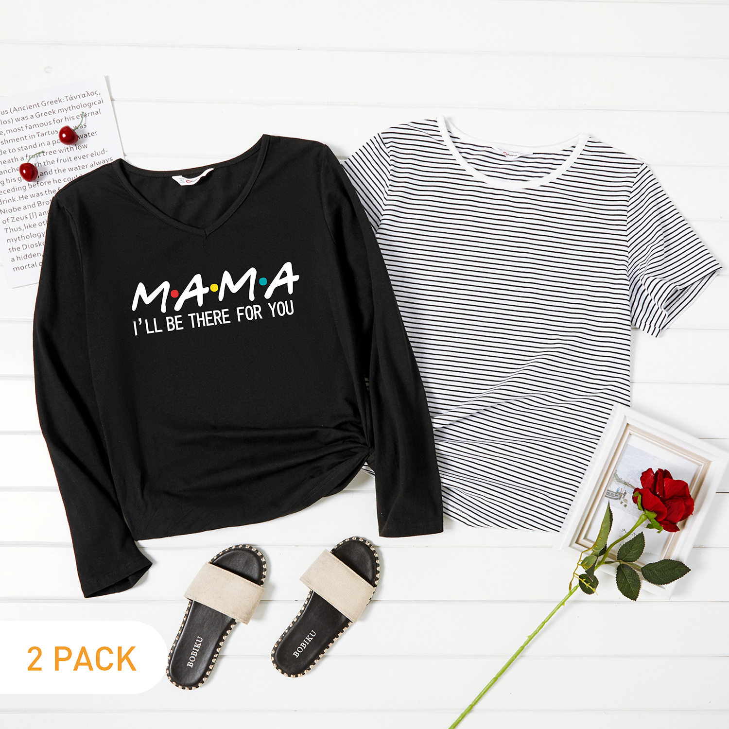 

2-Pack Graphic & Striped Tee Set For women