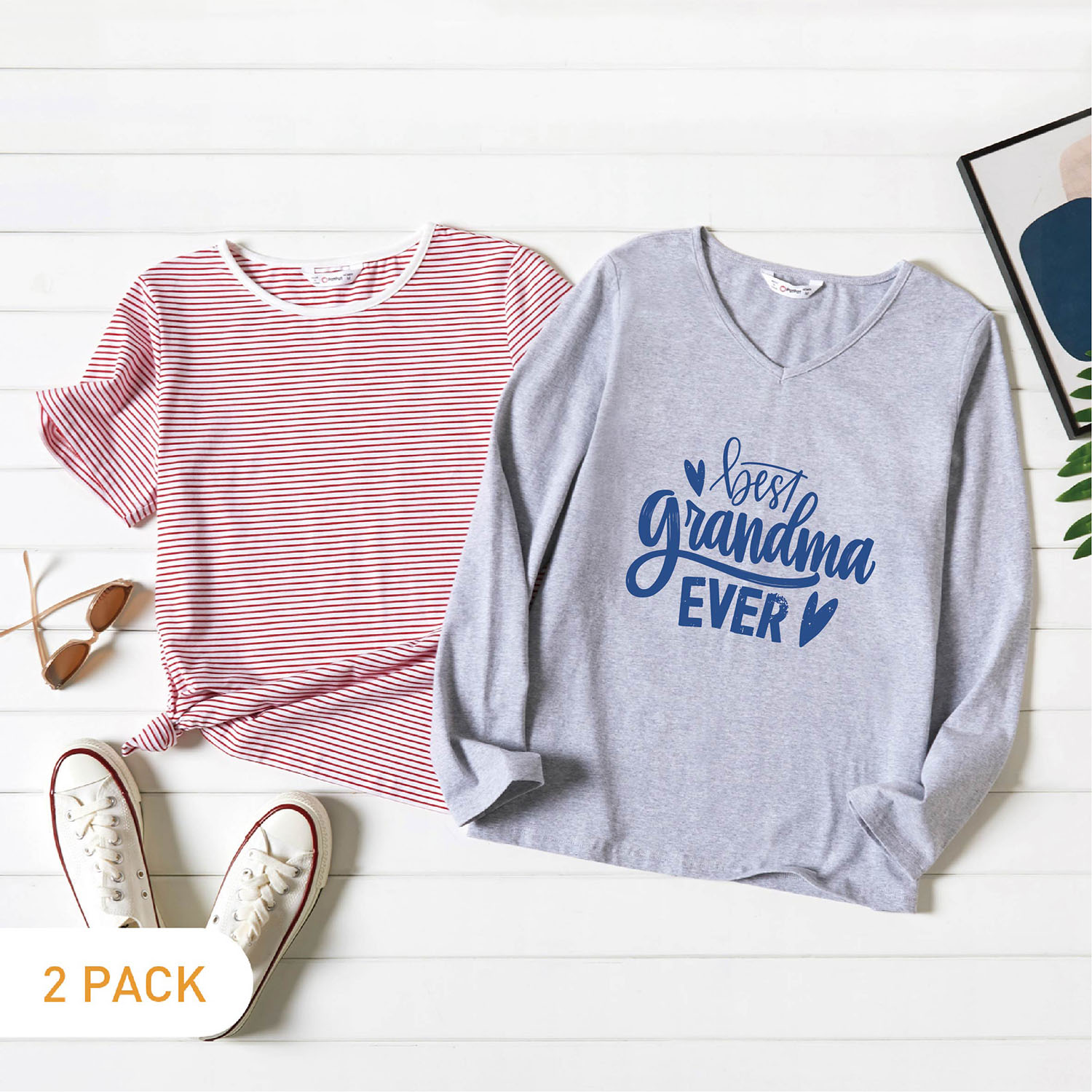 

2-Pack Graphic & Striped Tee Set For women