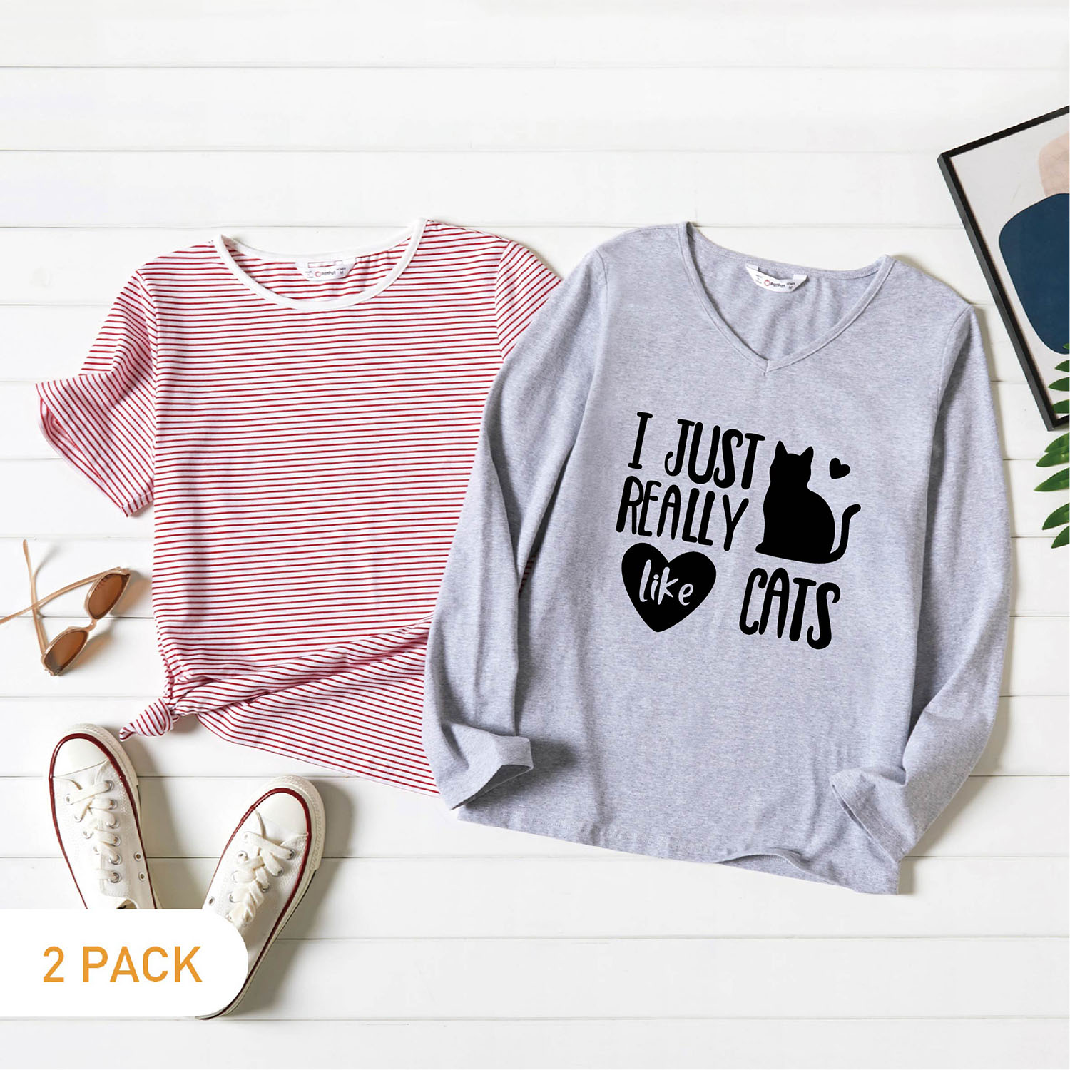 

2-Pack Graphic & Striped Tee Set For women