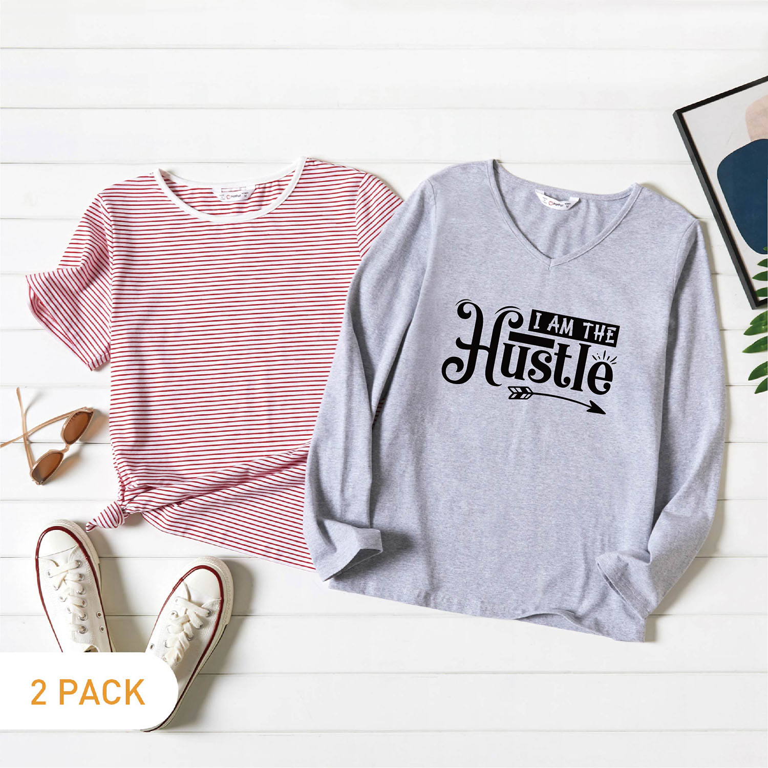 

2-Pack Graphic & Striped Tee Set For women