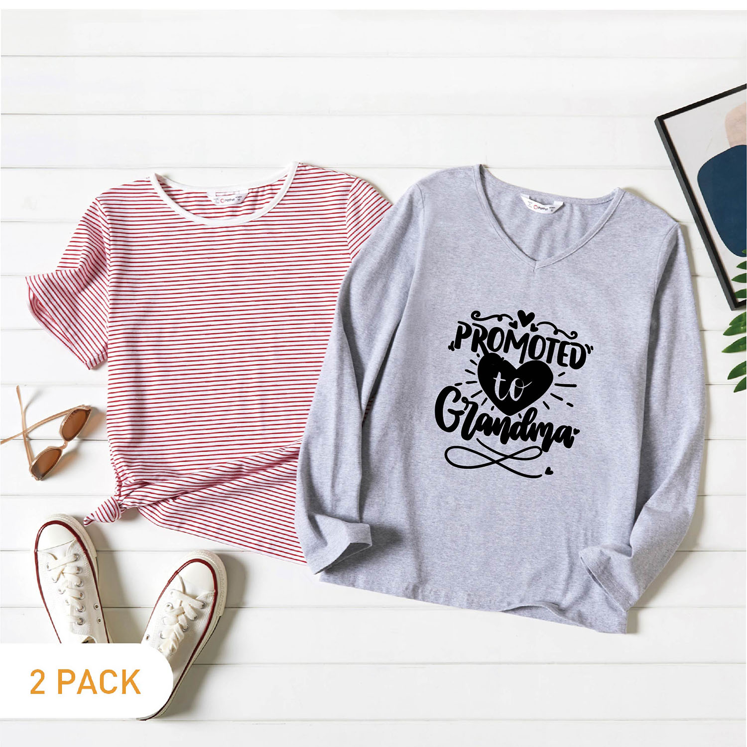 

2-Pack Graphic & Striped Tee Set For women