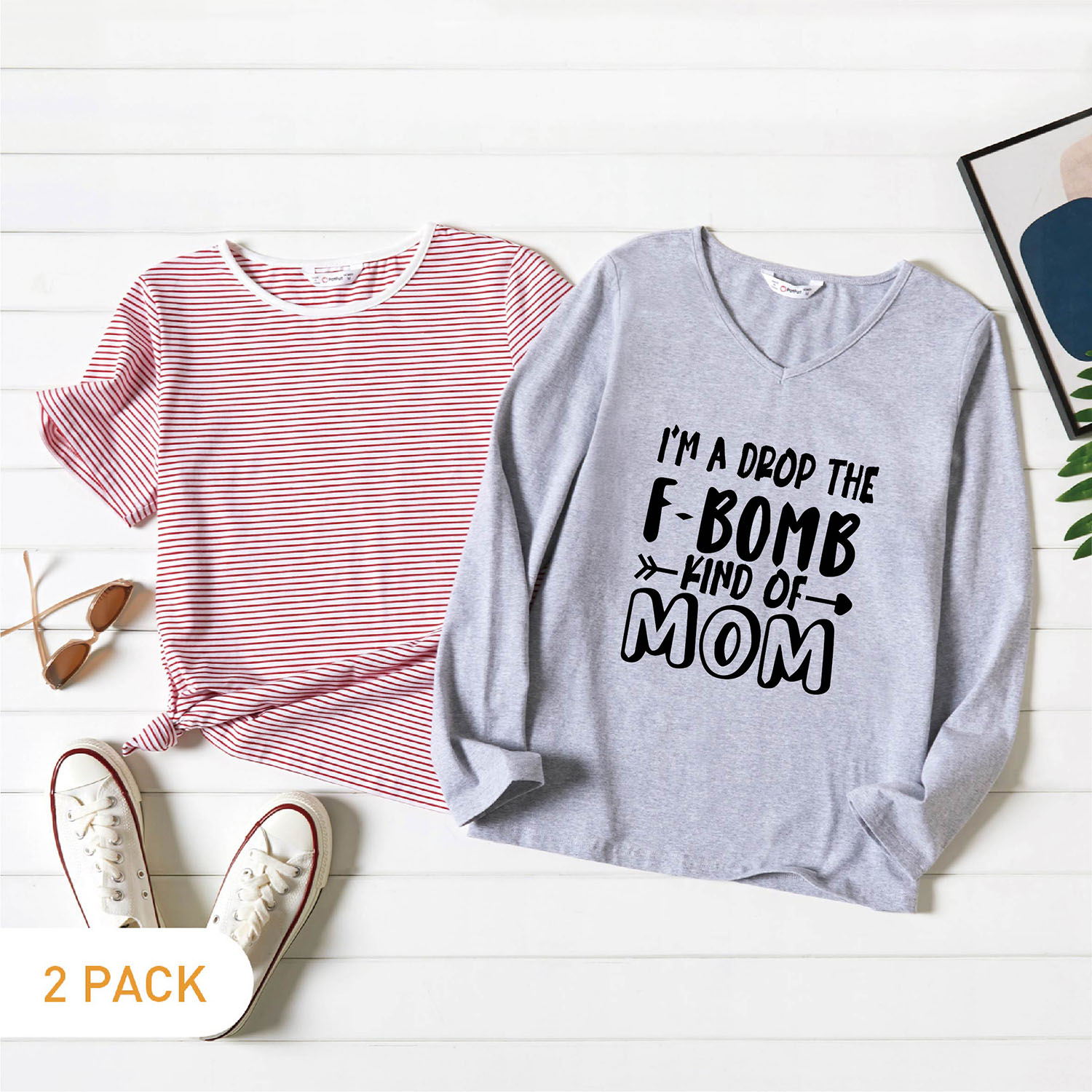 

2-Pack Graphic & Striped Tee Set For women