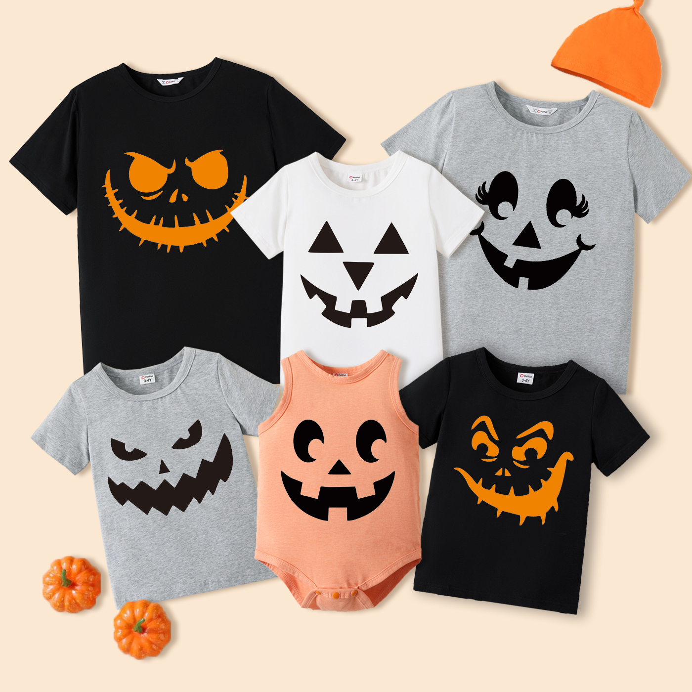 

Halloween Pumpkin Print Cotton Family Matching Short Sleeve T-shirts Tops