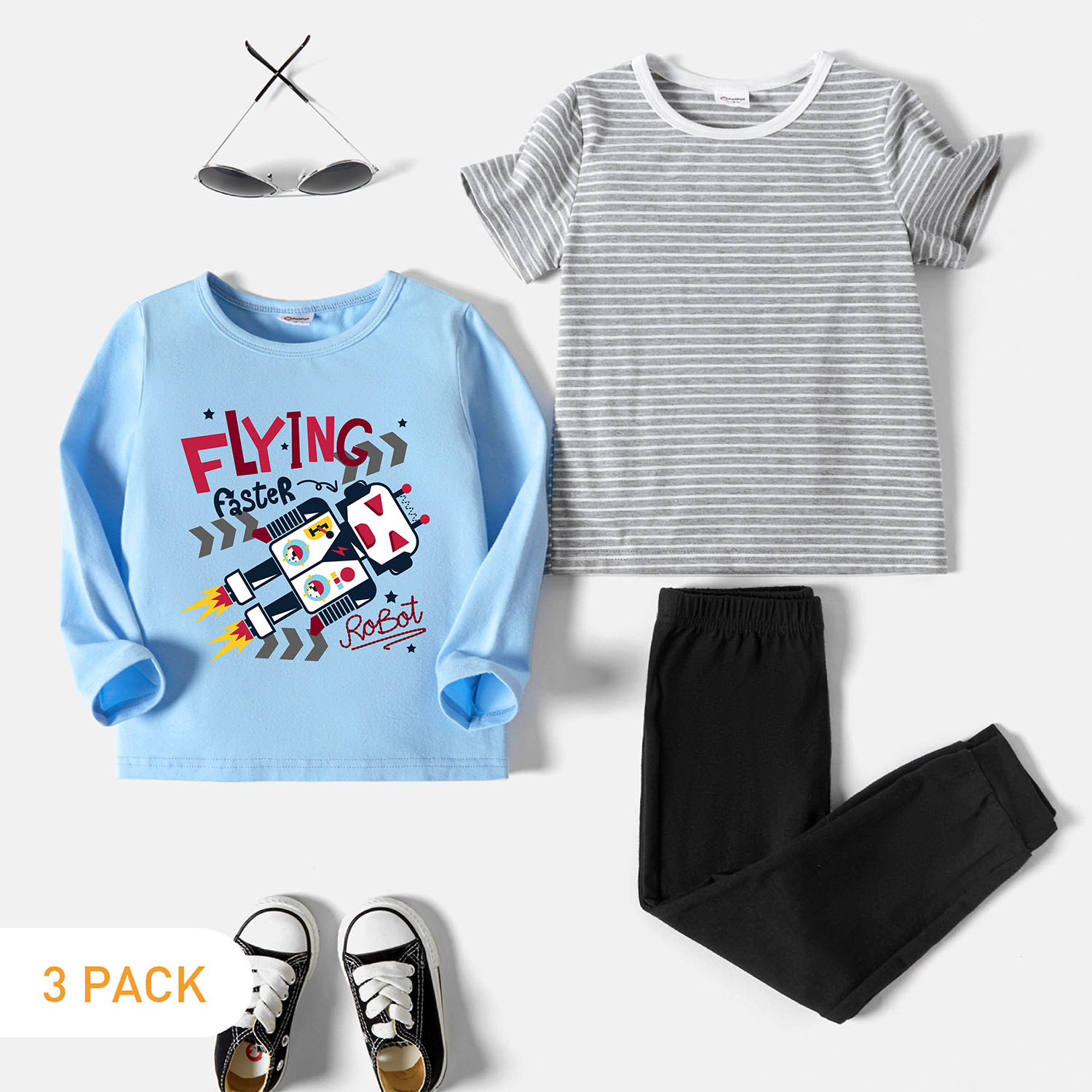 

3-Pack Toddler Graphic & Striped Tee & Pants Set
