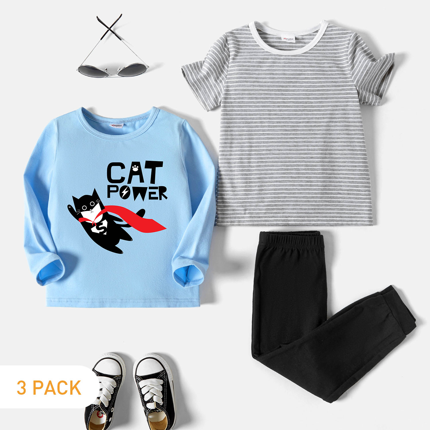 

3-Pack Toddler Graphic & Striped Tee & Pants Set