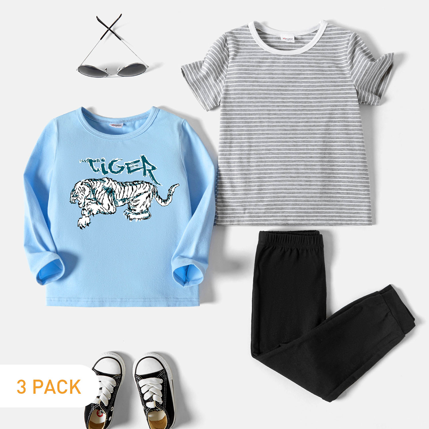 

3-Pack Toddler Graphic & Striped Tee & Pants Set