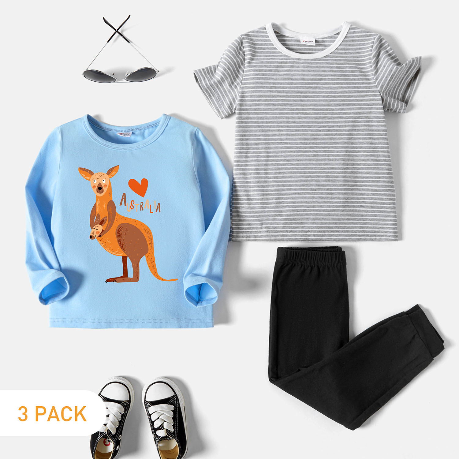 

3-Pack Toddler Graphic & Striped Tee & Pants Set