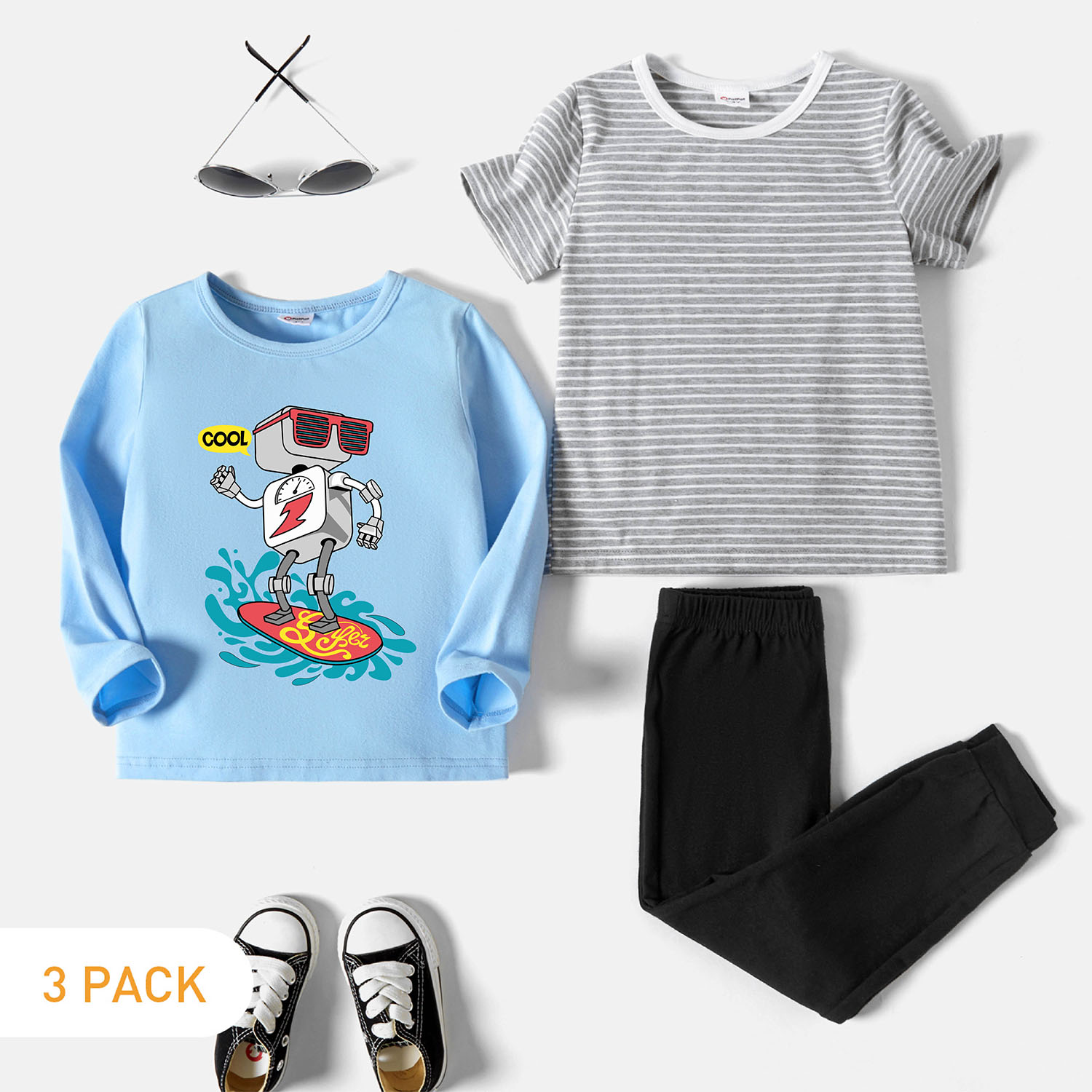 

3-Pack Toddler Graphic & Striped Tee & Pants Set